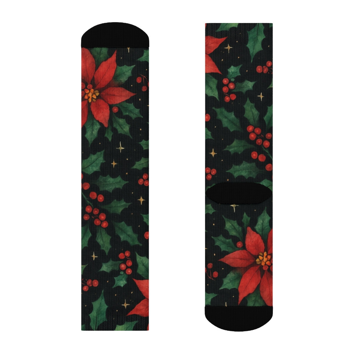 Starlit Poinsettia Nebula Pattern designer printed crew socks