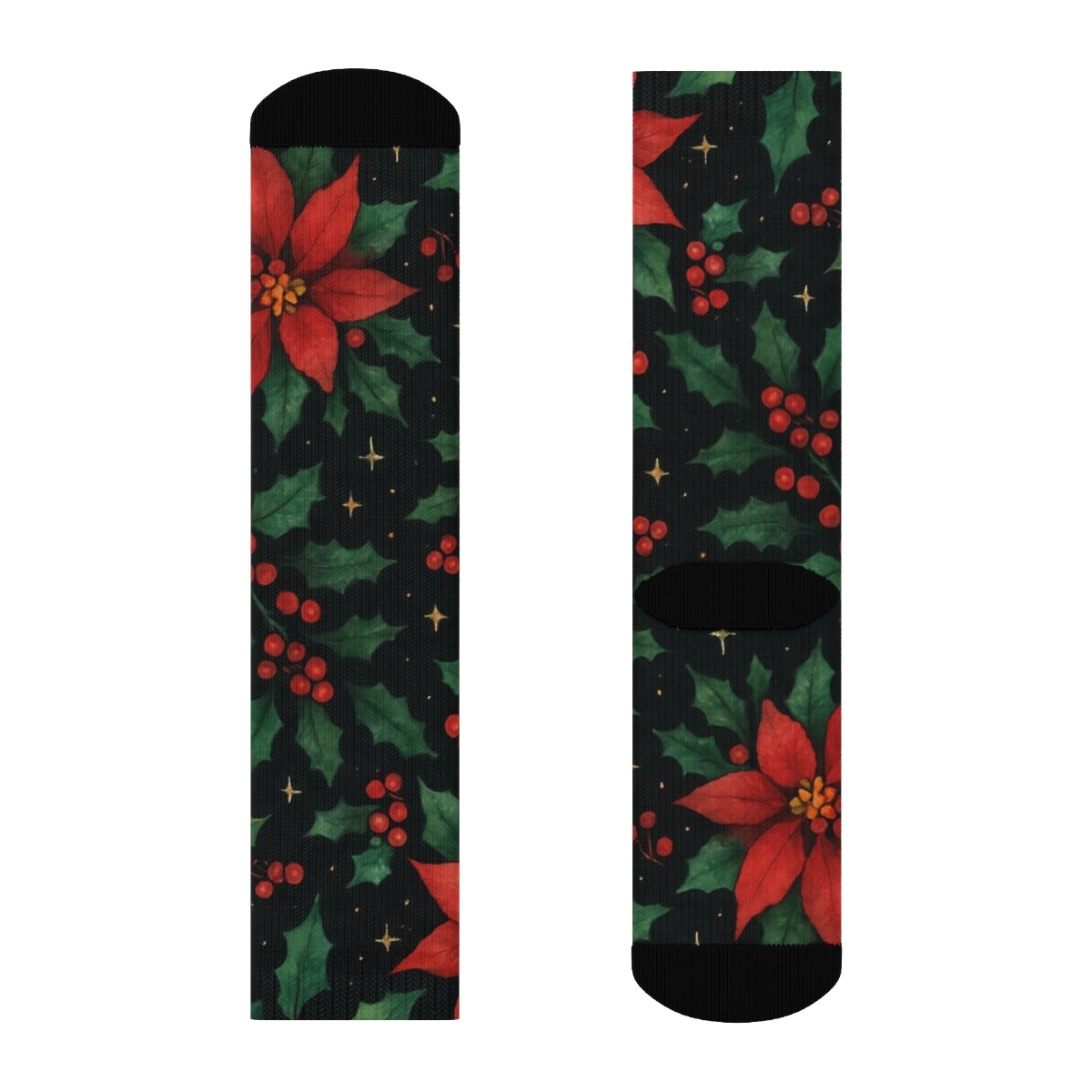 Starlit Poinsettia Nebula Pattern designer printed crew socks