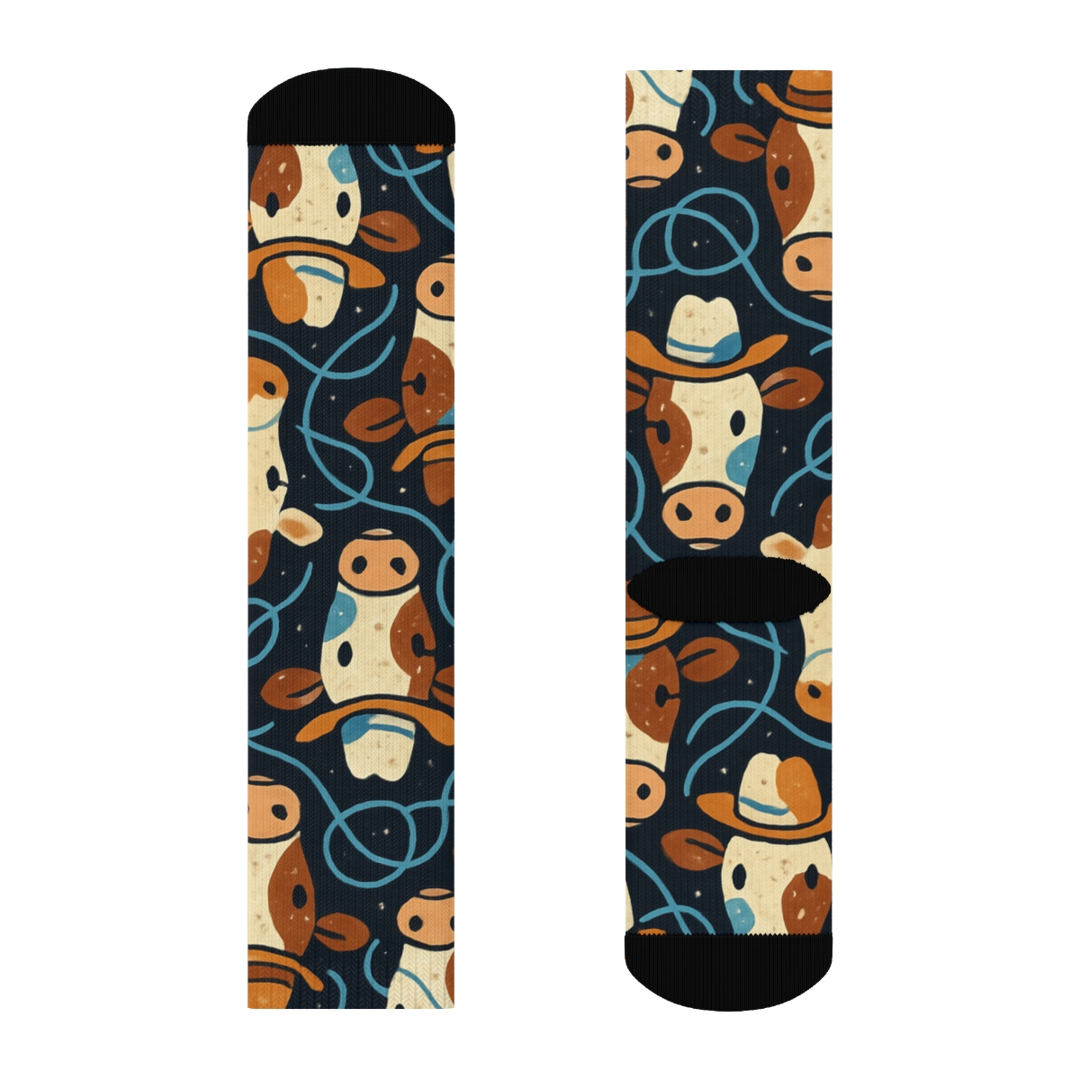 Starry Herd Pattern With Rancher Charm designer printed crew socks