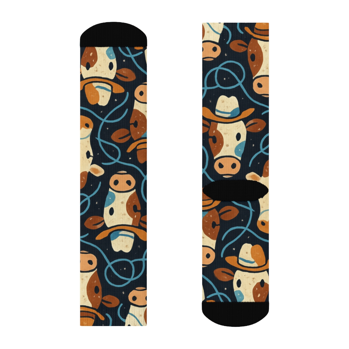 Starry Herd Pattern With Rancher Charm designer printed crew socks