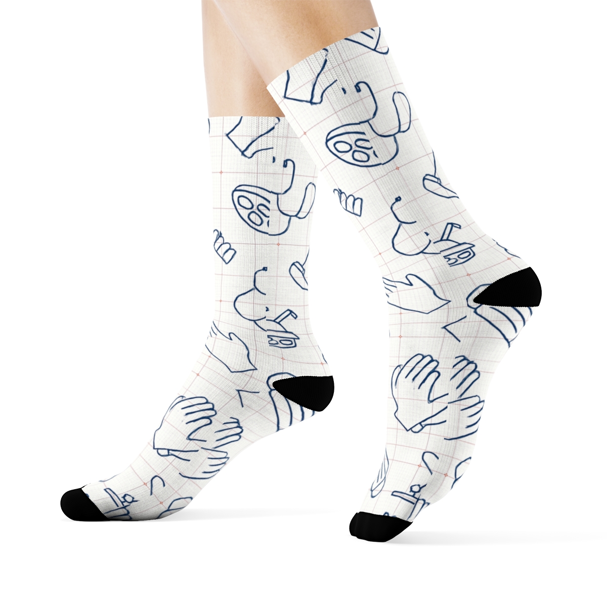 Sterile Blueprint Pattern With Surgeon Icons stylish athletic crew socks