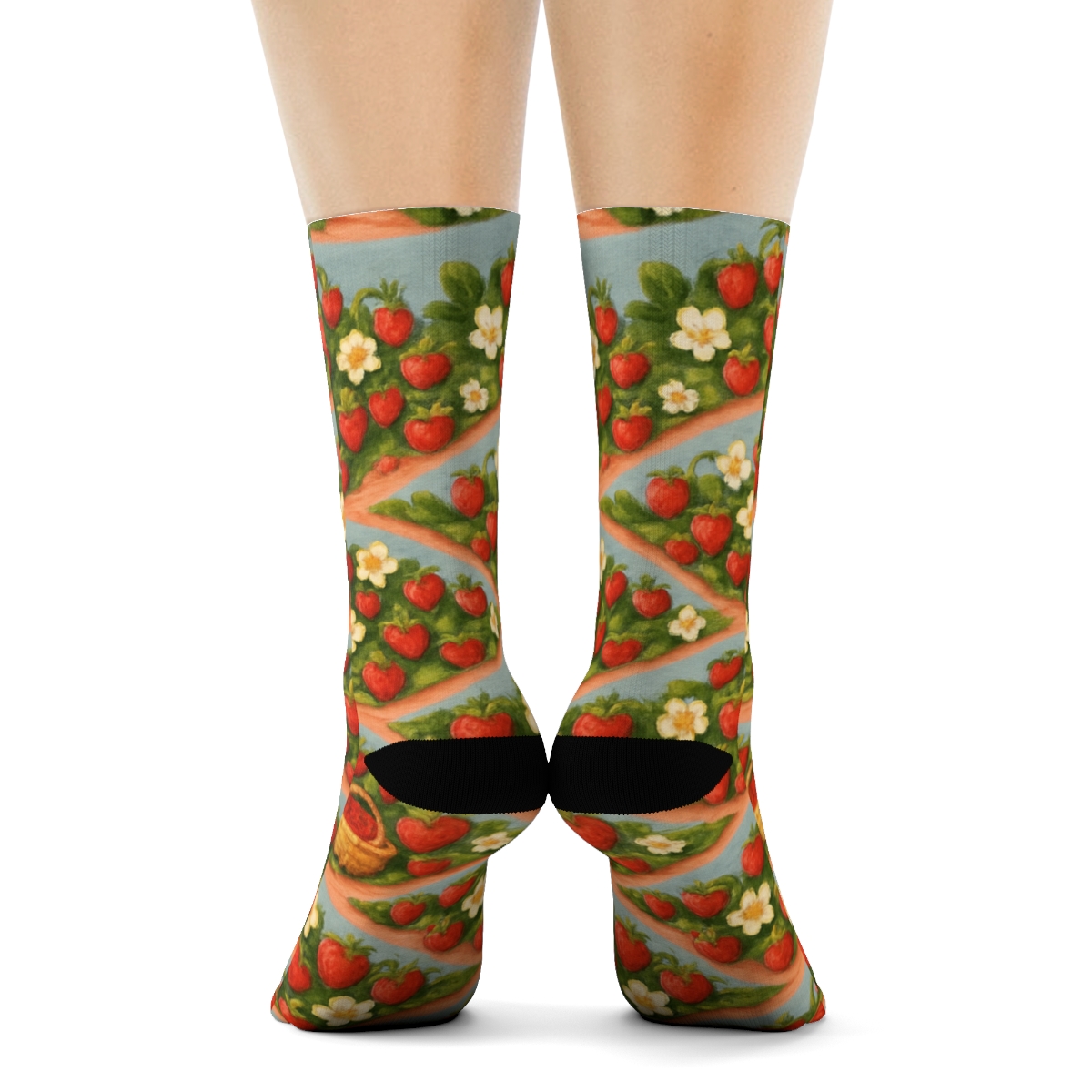 Strawberry Field Wrap On Sky Blue custom crew socks