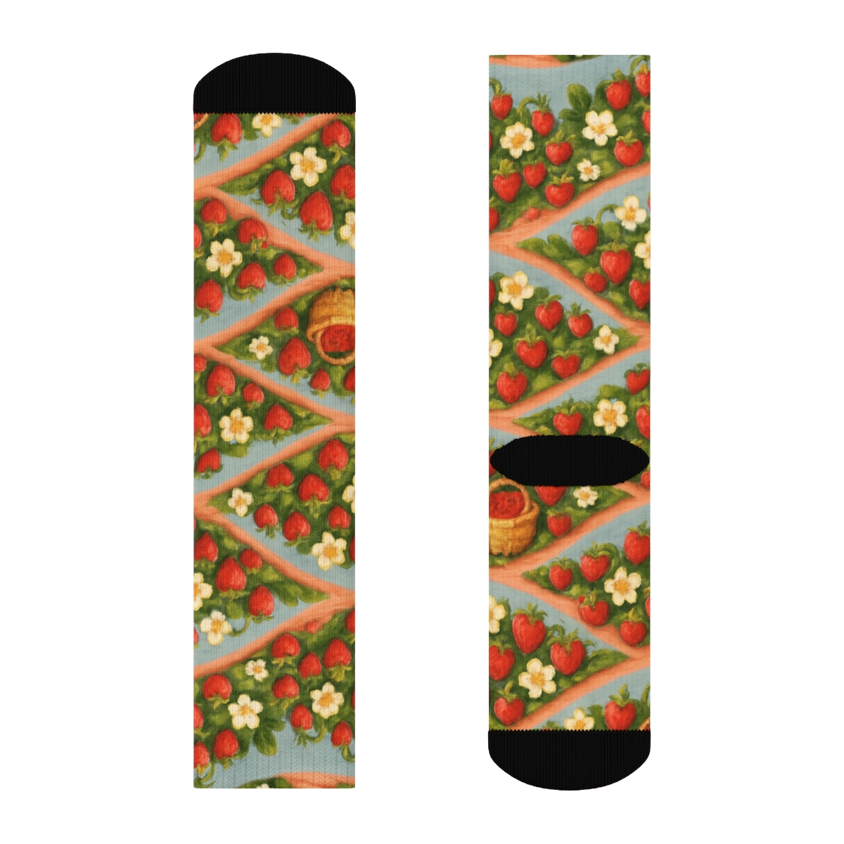 Strawberry Field Wrap On Sky Blue custom crew socks