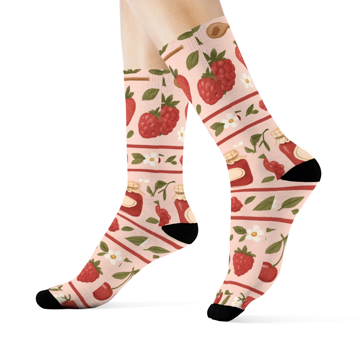 Strawberry Jam Jar Bands On Soft Pink personalized crew socks