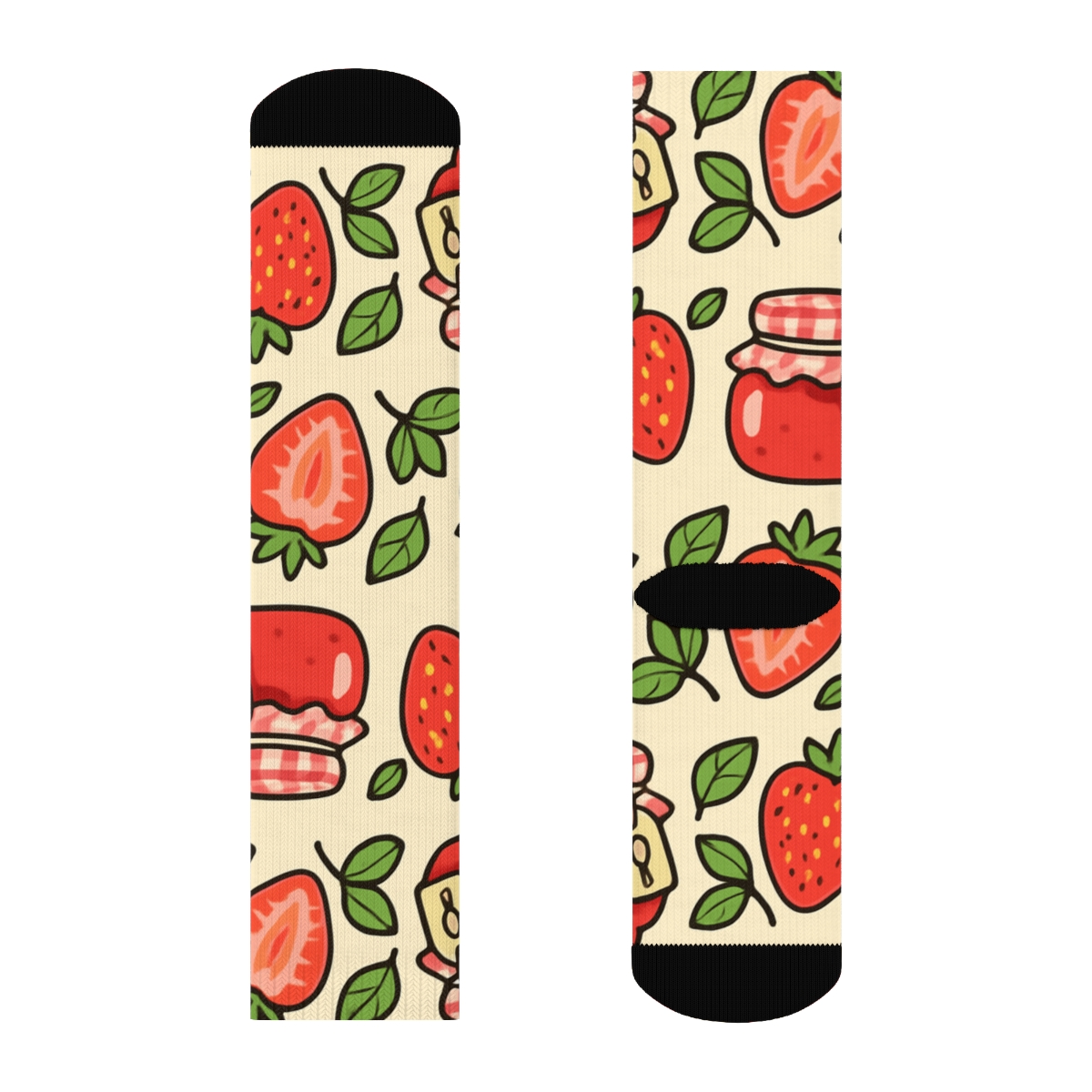 Strawberry Jam Jar Gingham Band Repeat On Cream Background comfortable cotton crew socks