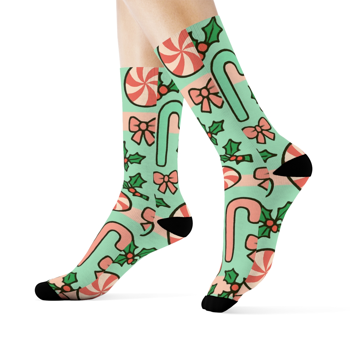 Striped Scarf With Candy Canes Pattern custom crew socks