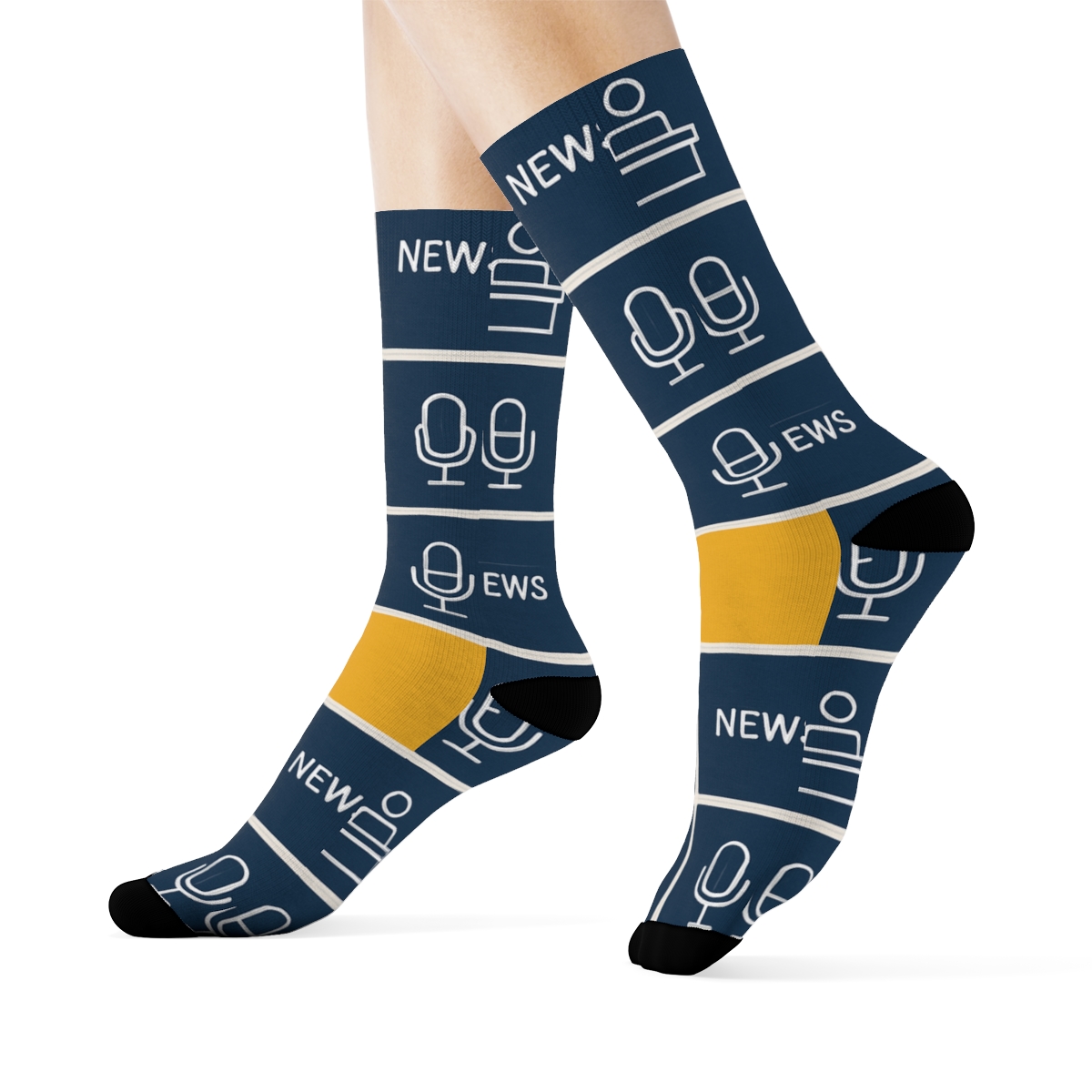Studio Grid With News Anchor Motifs premium sports crew socks