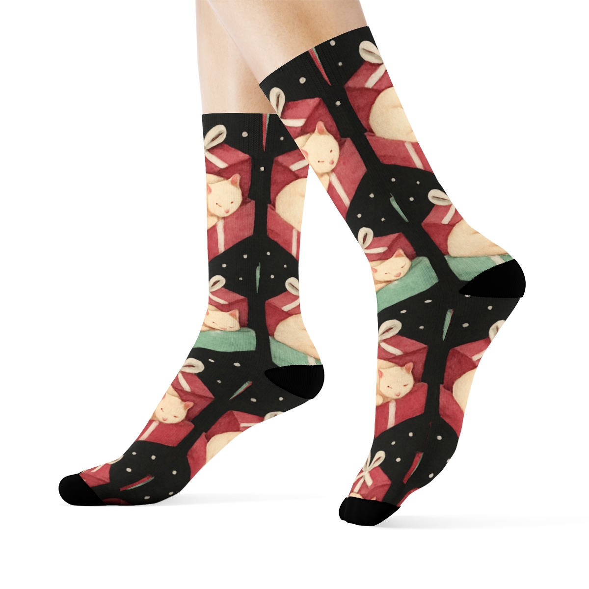 Sugarplum Night Box Cats Chevron premium sports crew socks