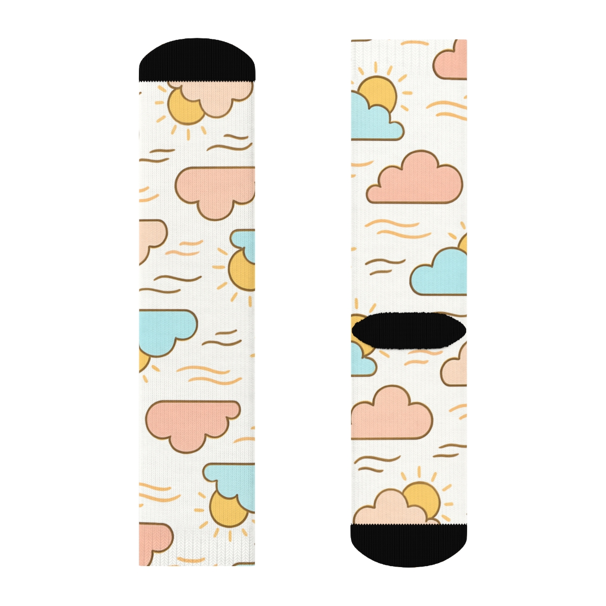 Sun Peeking Behind Clouds In Sunrise Pastel Grid soft everyday crew socks