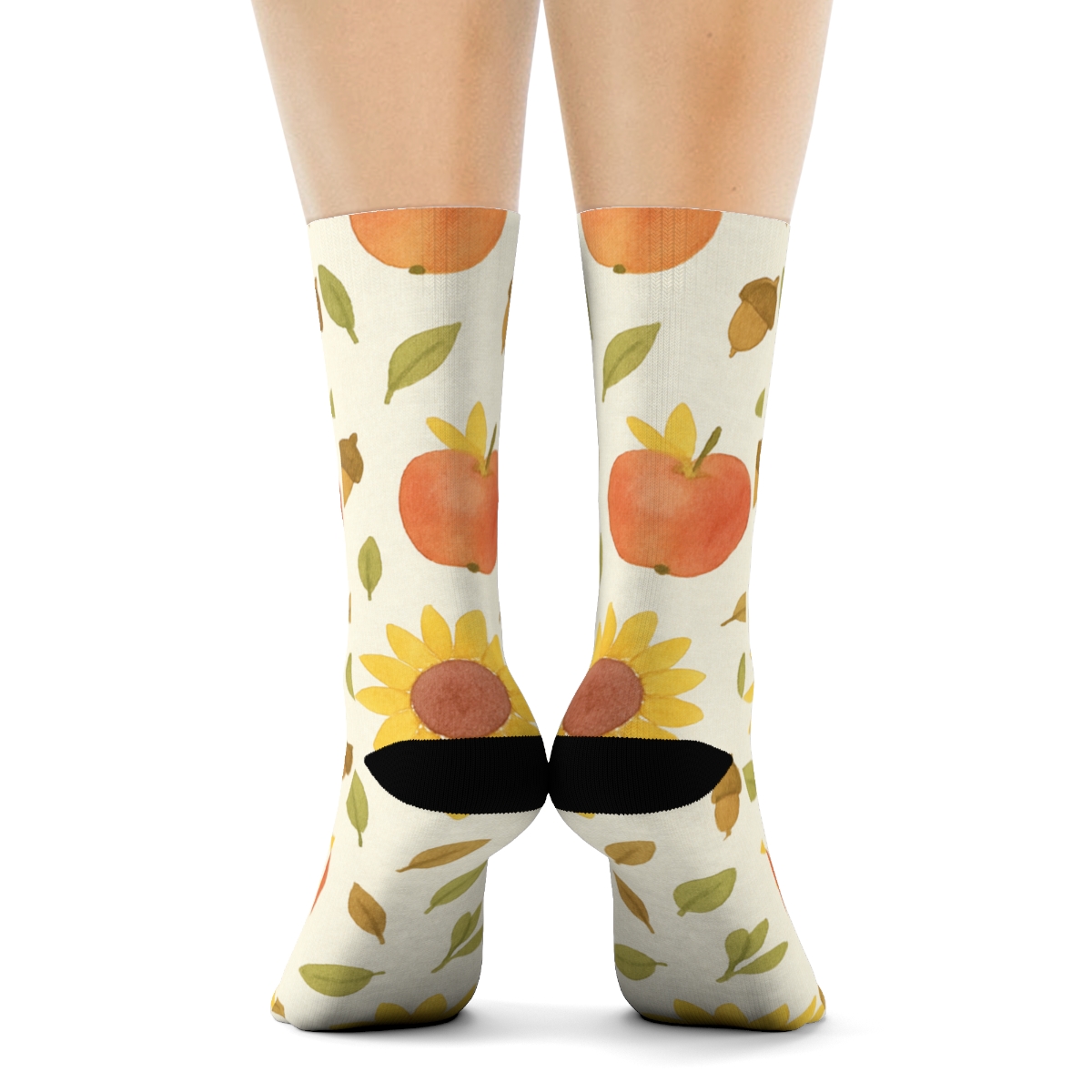 Sunflower And Apple Scatter On Ivory Ground soft everyday crew socks