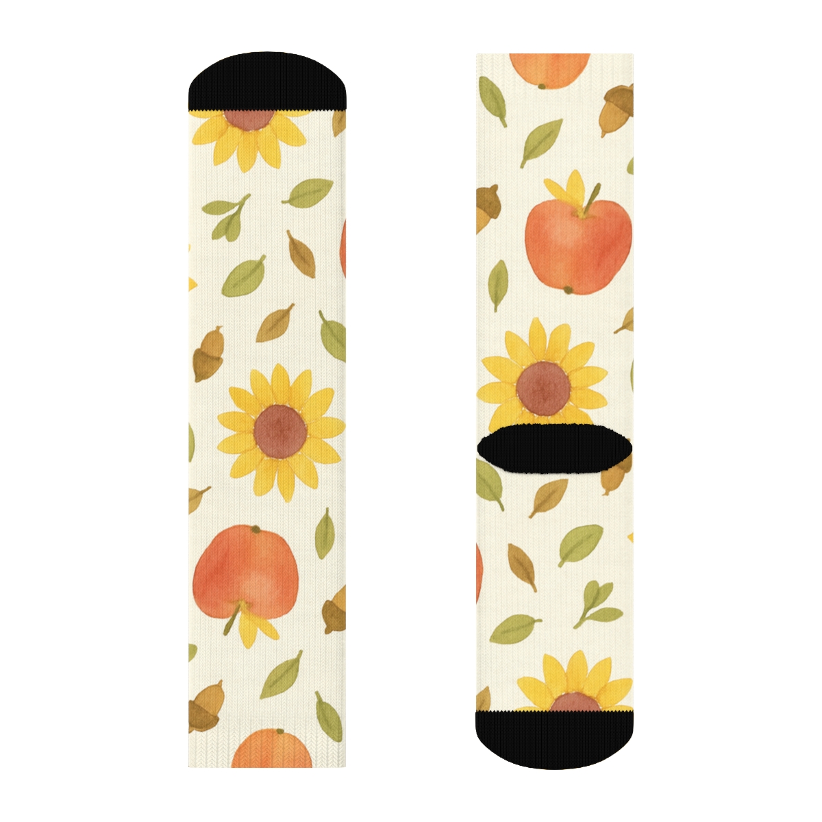 Sunflower And Apple Scatter On Ivory Ground soft everyday crew socks