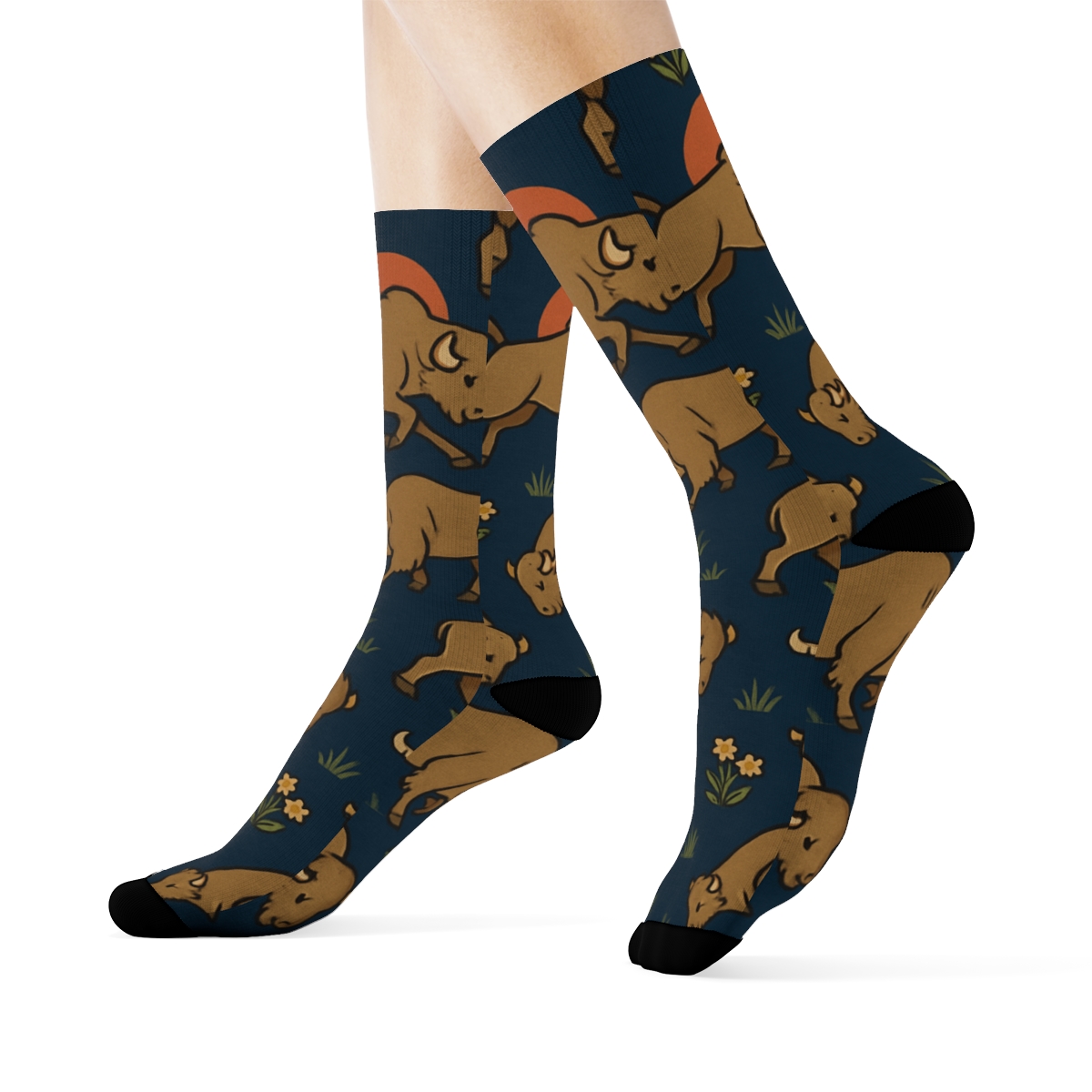 Sunset Herd Scatter, Prairie Bison custom crew socks