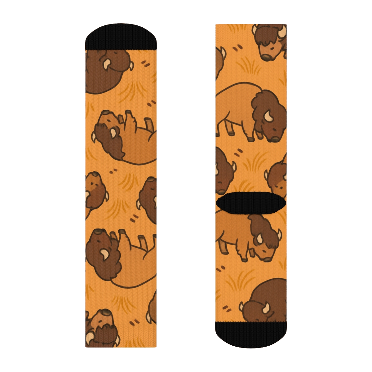 Sunset Meadow Rhythm With Bison Motifs comfortable cotton crew socks