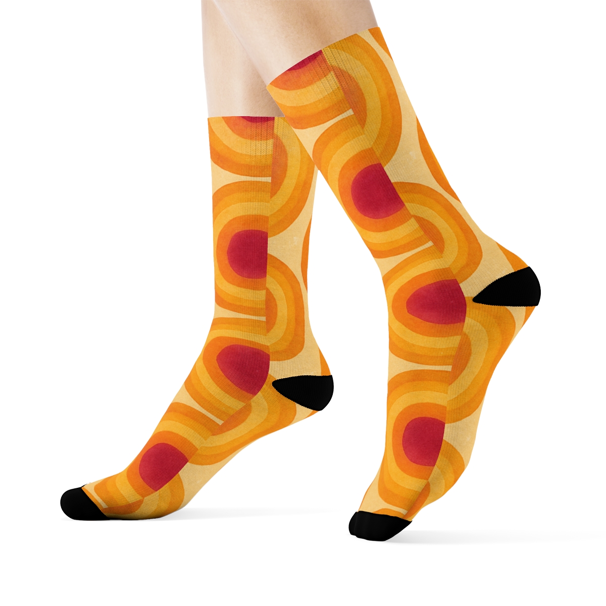 Sunset Ombre Bullseye Progression On Beige Background stylish athletic crew socks