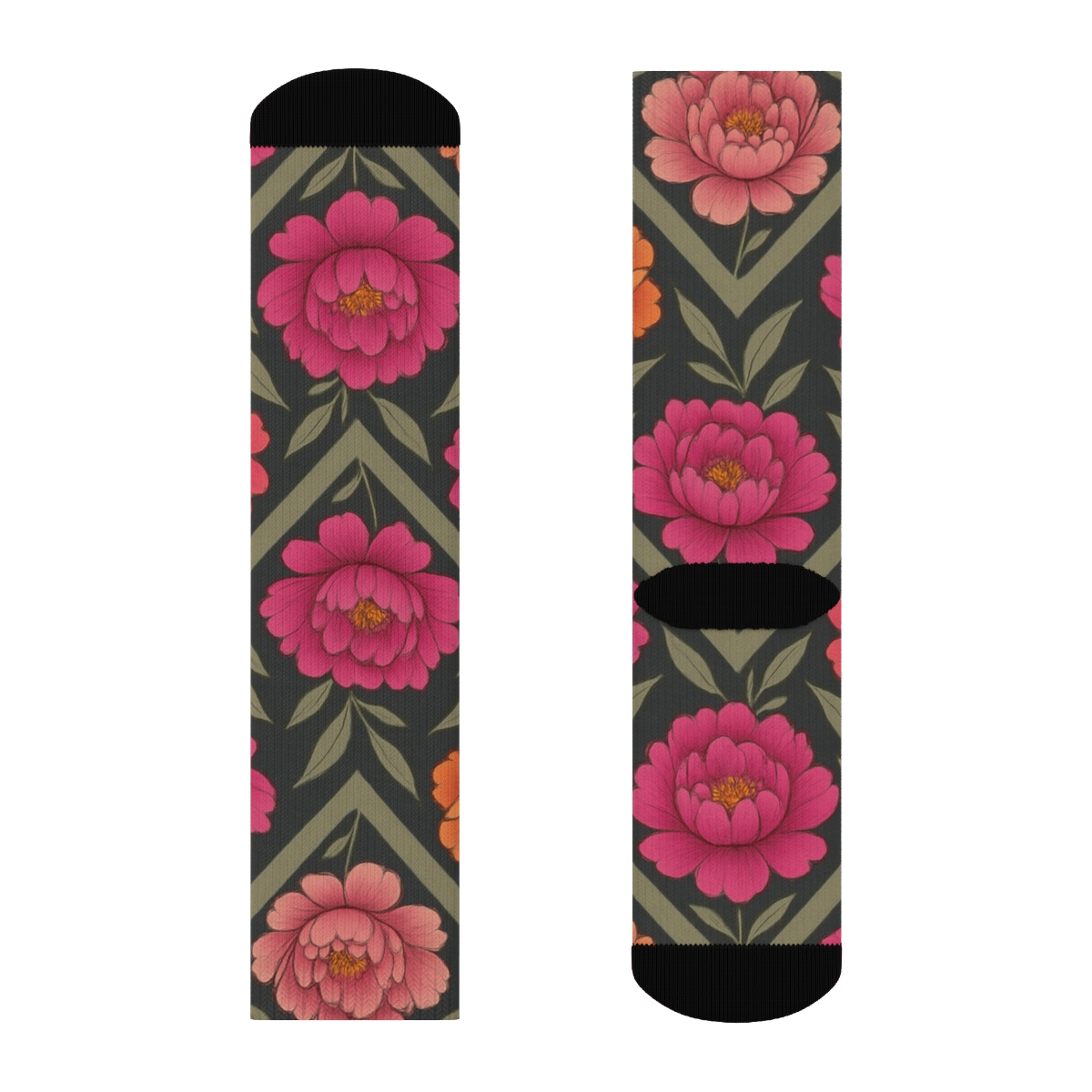Sunset Peony Chevron Garden designer printed crew socks