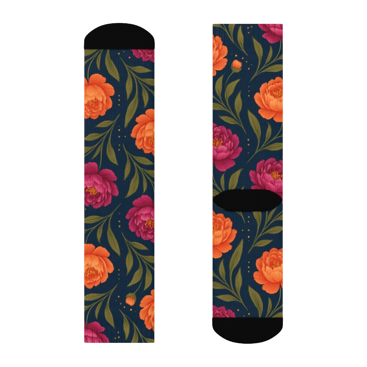 Sunset Peony Chevron On Deep Navy Background designer printed crew socks