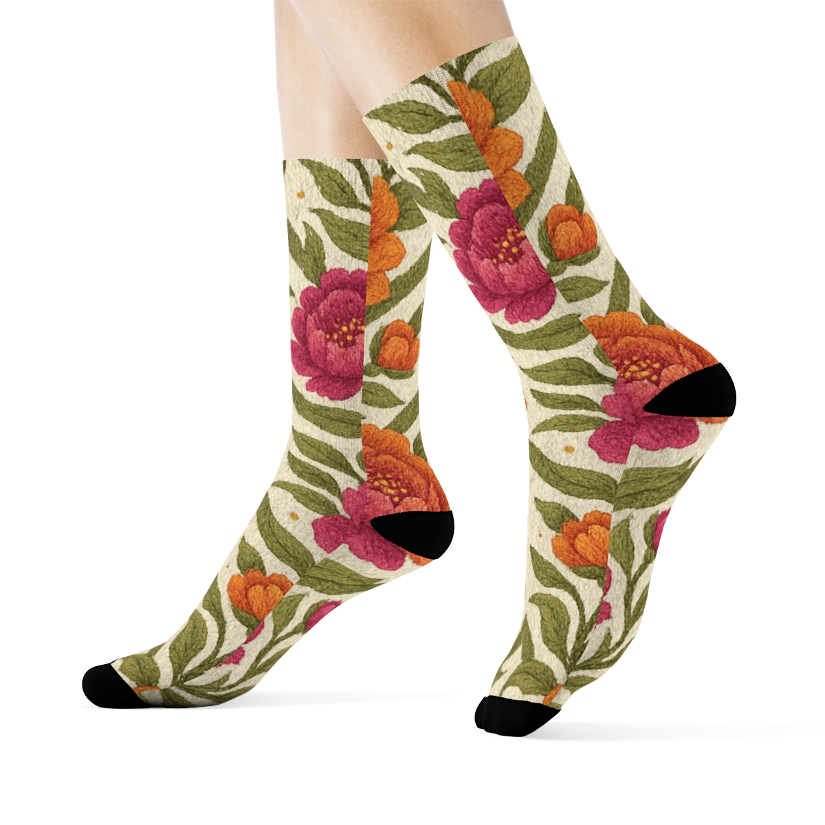 Sunset Peony Chevron On Ivory Background comfortable cotton crew socks