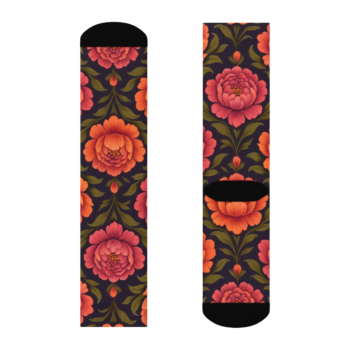 Sunset Peony Medallion Tessellation On Deep Plum Background unique graphic crew socks