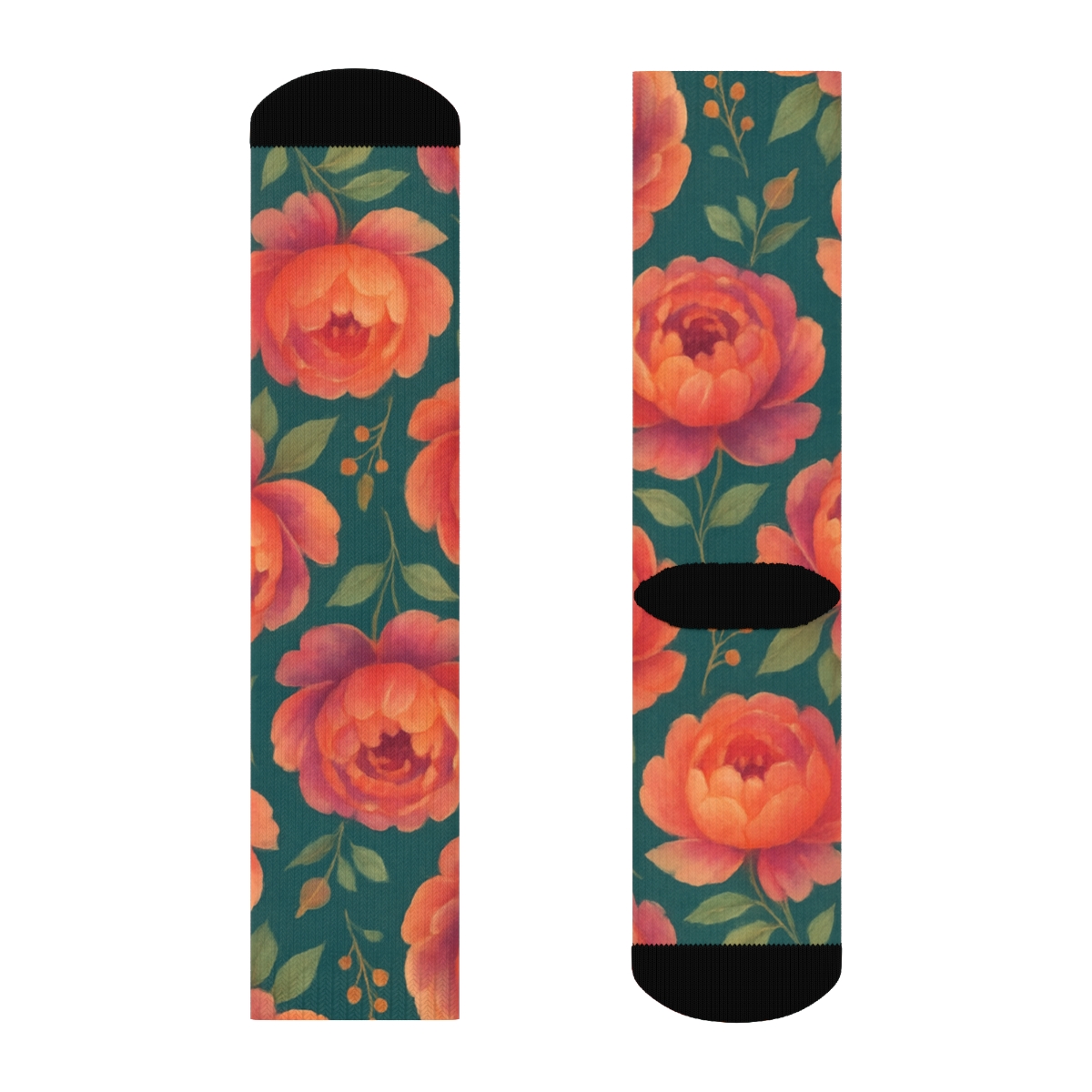 Sunset Peony Medallion Tessellation On Deep Teal Background stylish athletic crew socks