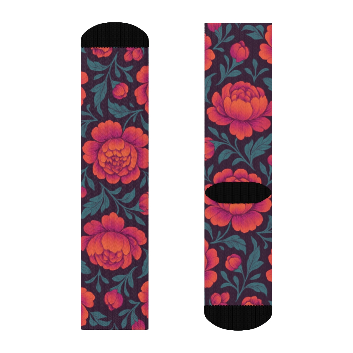 Sunset Peony Medallion Tiles On Deep Plum Background custom crew socks