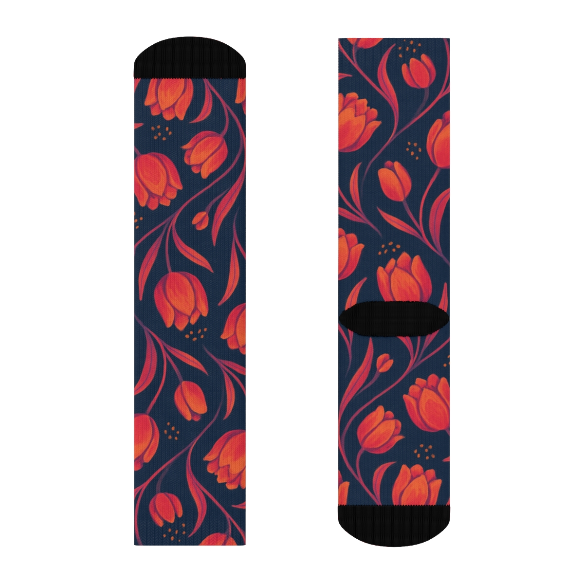 Sunset Tulip Wave Lattice On Deep Navy Background designer printed crew socks