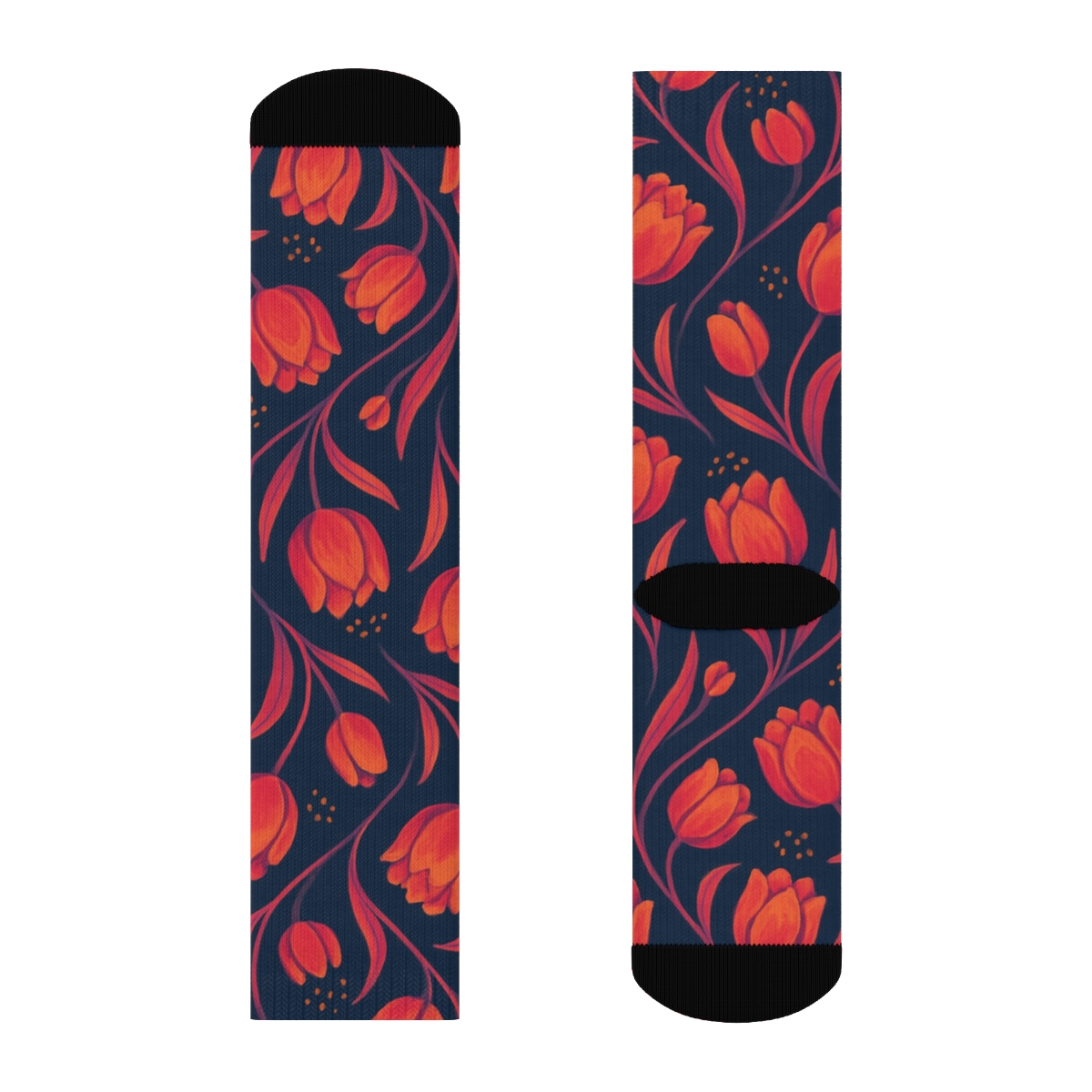 Sunset Tulip Wave Lattice On Deep Navy Background designer printed crew socks