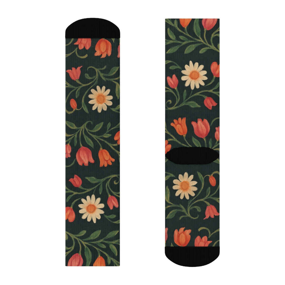 Sunset Wildflower Garland Bands On Deep Charcoal Background stylish athletic crew socks