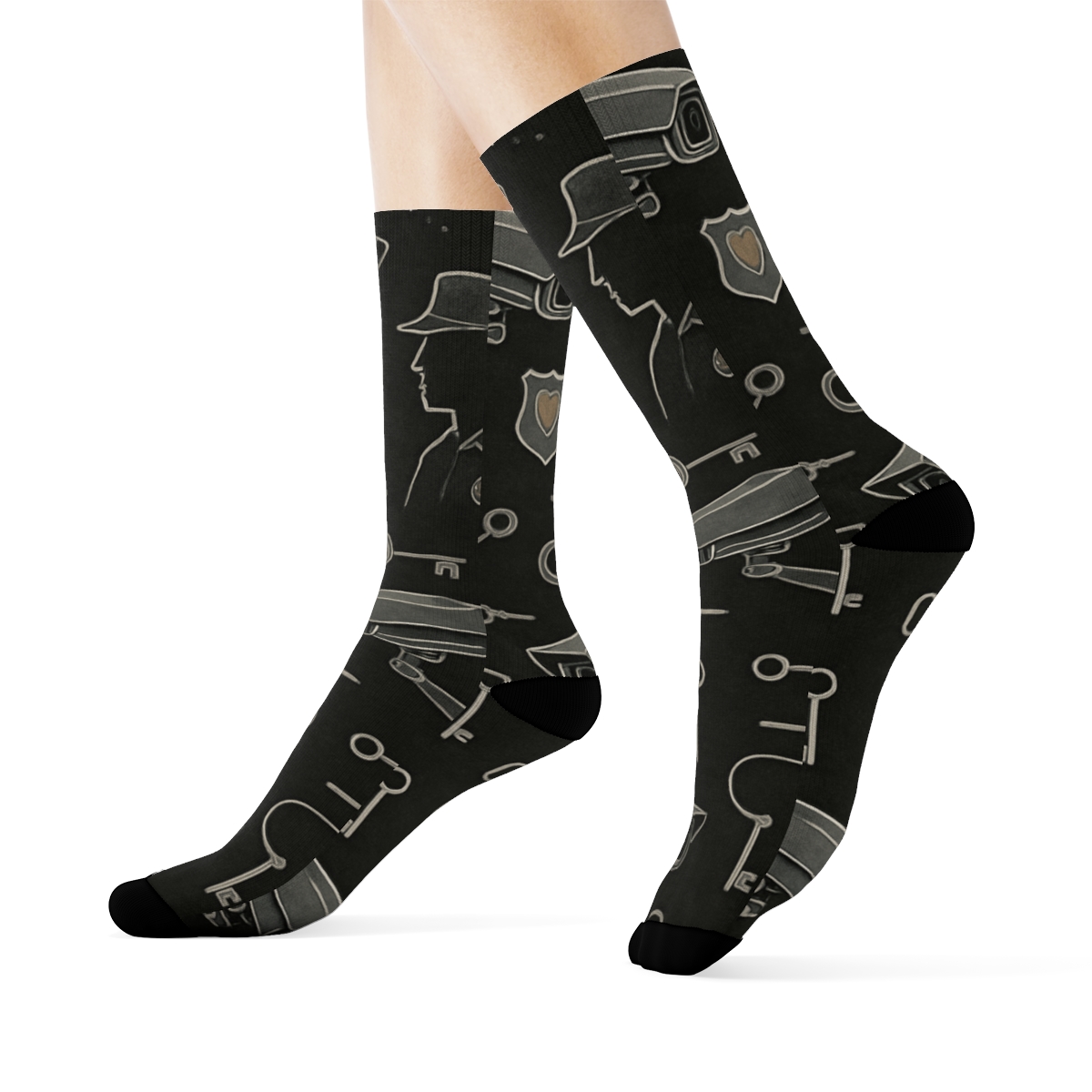 Surveillance Grid With Prison Officer Detail Collage designer printed crew socks