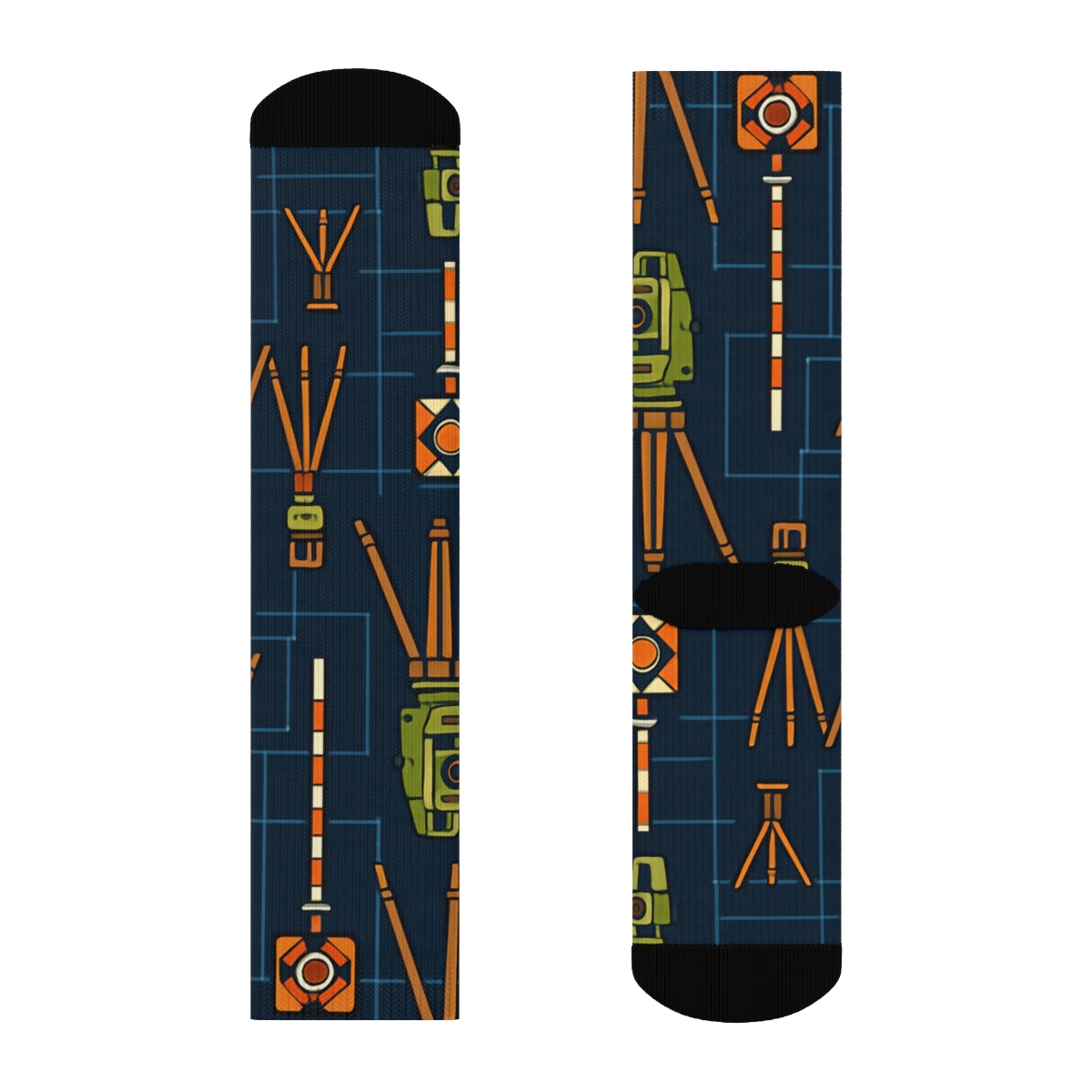 Surveyor Skyline Grid Blueprint unique graphic crew socks