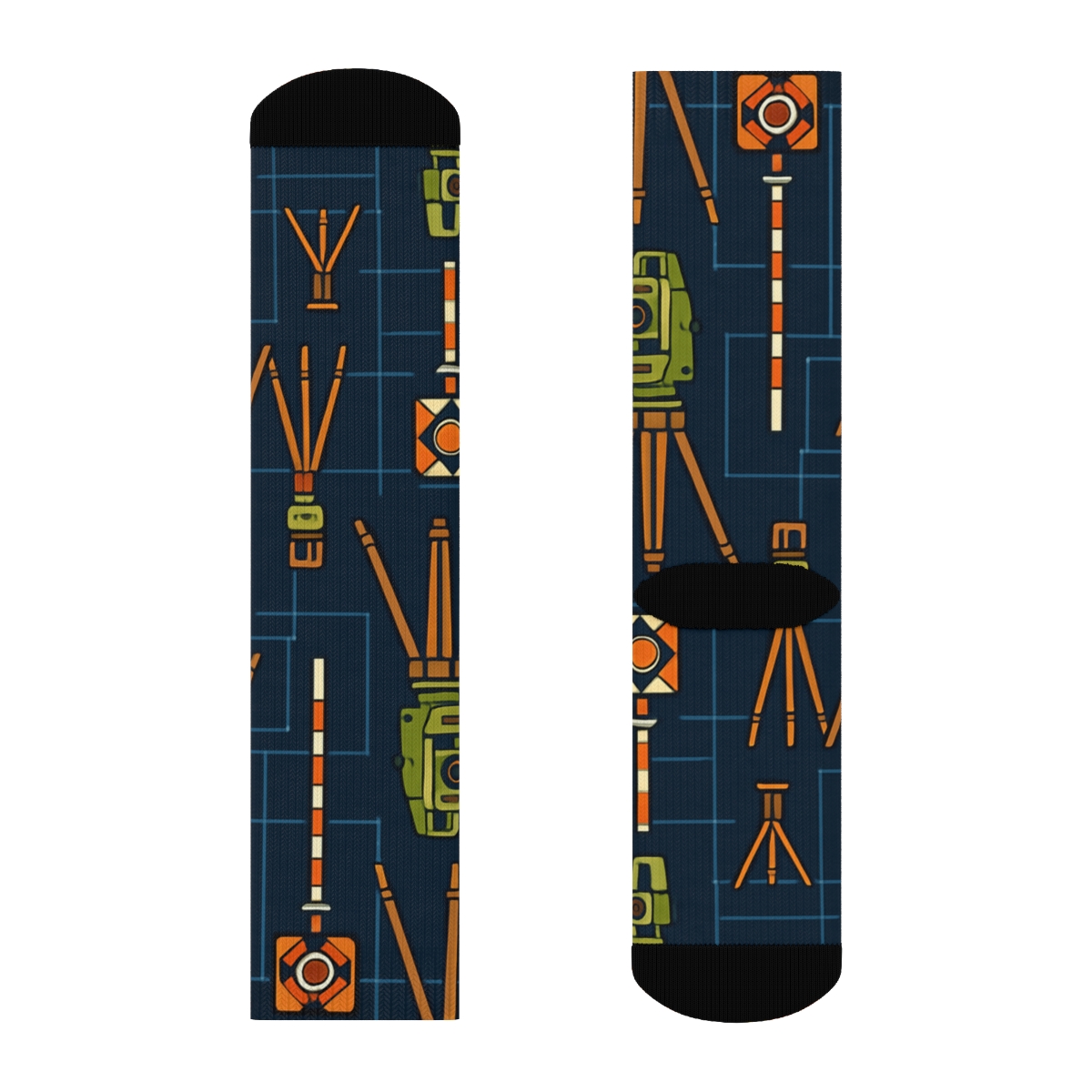 Surveyor Skyline Grid Blueprint unique graphic crew socks