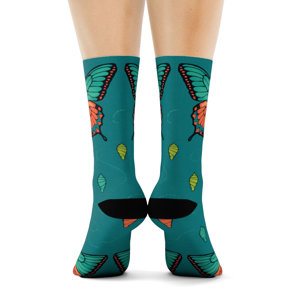 Swallowtail Mirrored Border On Teal comfortable cotton crew socks