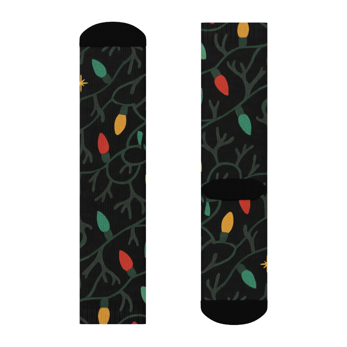 Tangled Lights Diagonal Array On Black designer printed crew socksFestive Glow Urban Threads Crew Socks - Image 2