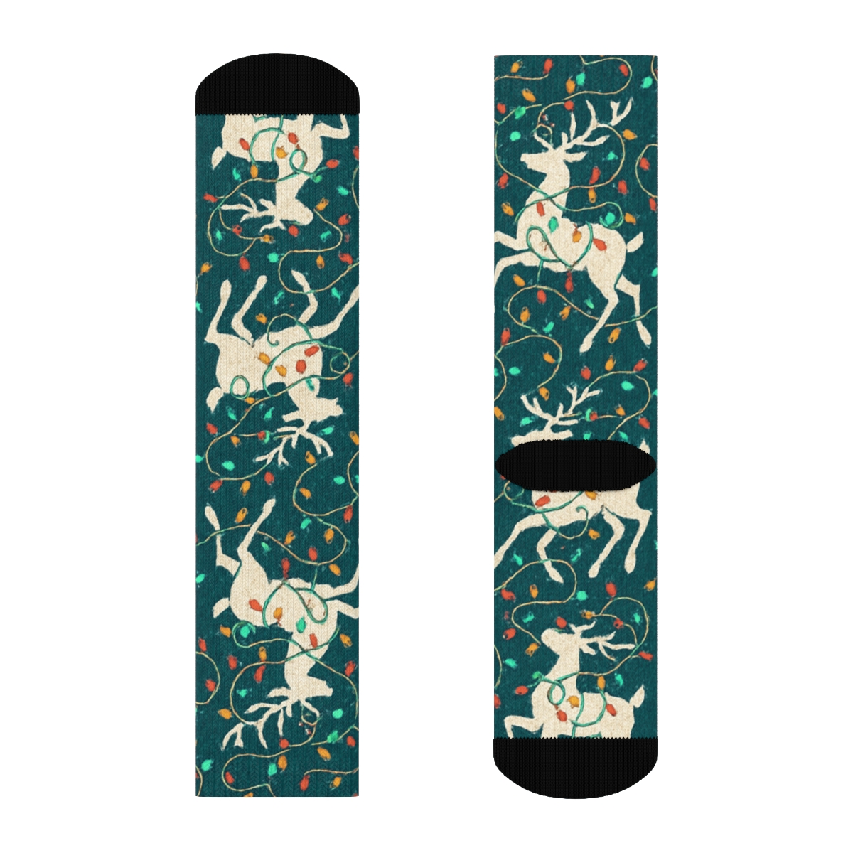Tangled Reindeer Light Lattice designer printed crew socks