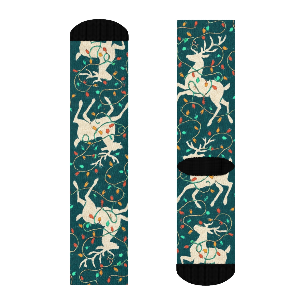 Tangled Reindeer Light Lattice designer printed crew socks