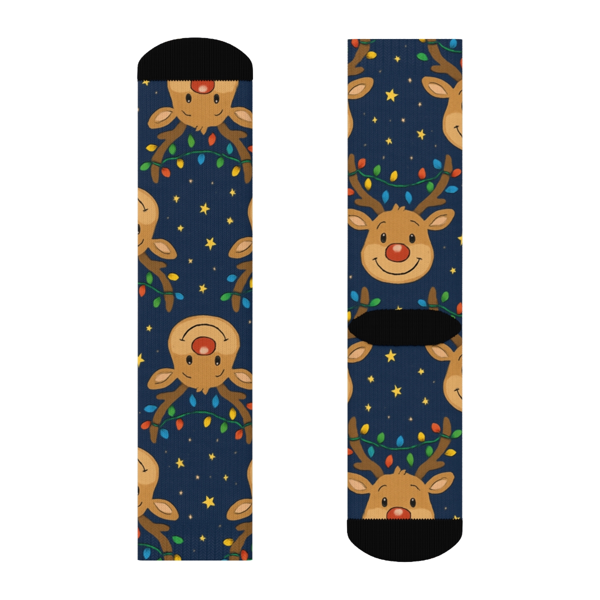 Tangled Xmas Light Reindeer On Night Blue stylish athletic crew socks