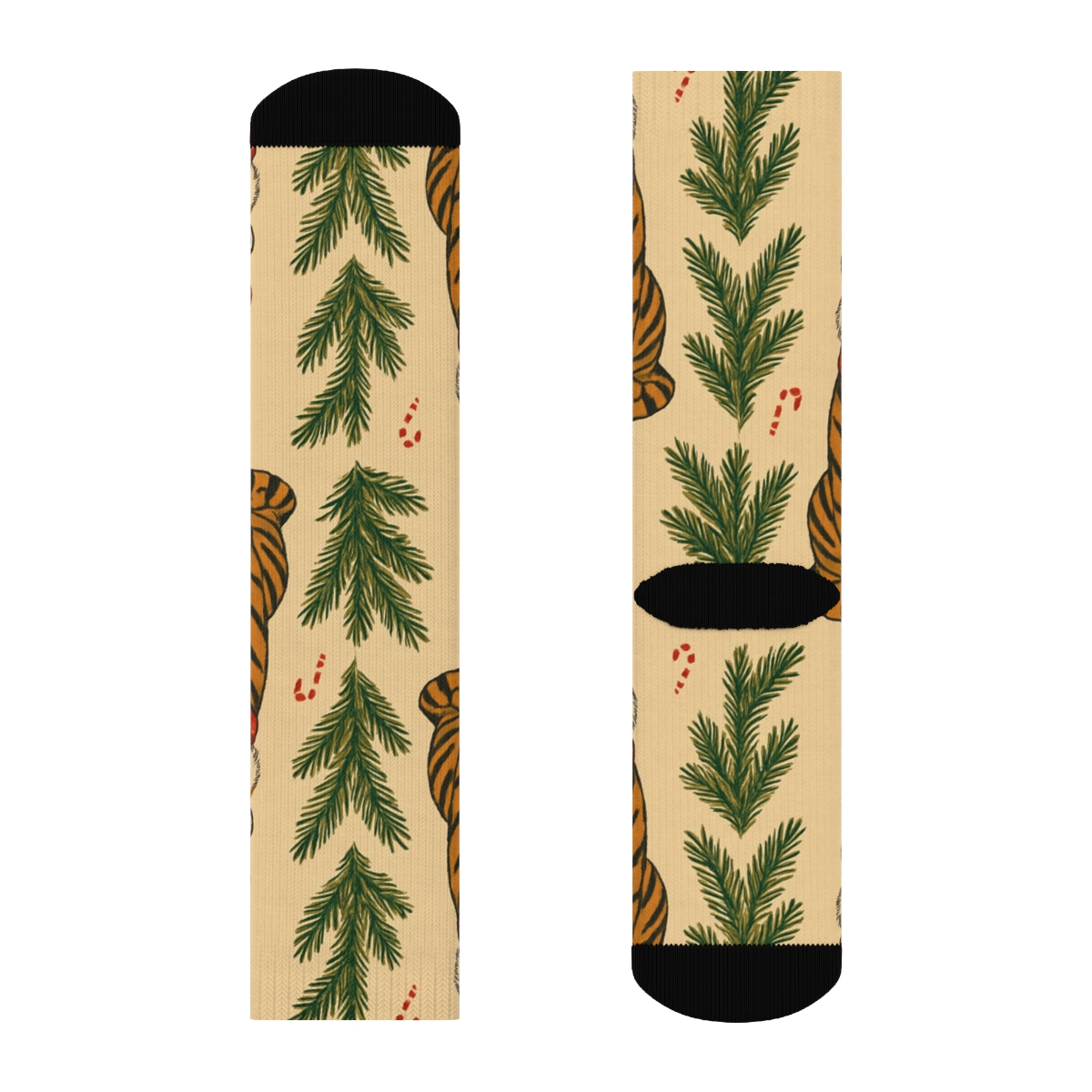 Tartan Tiger Stocking Stripes On Beige Background premium sports crew socks