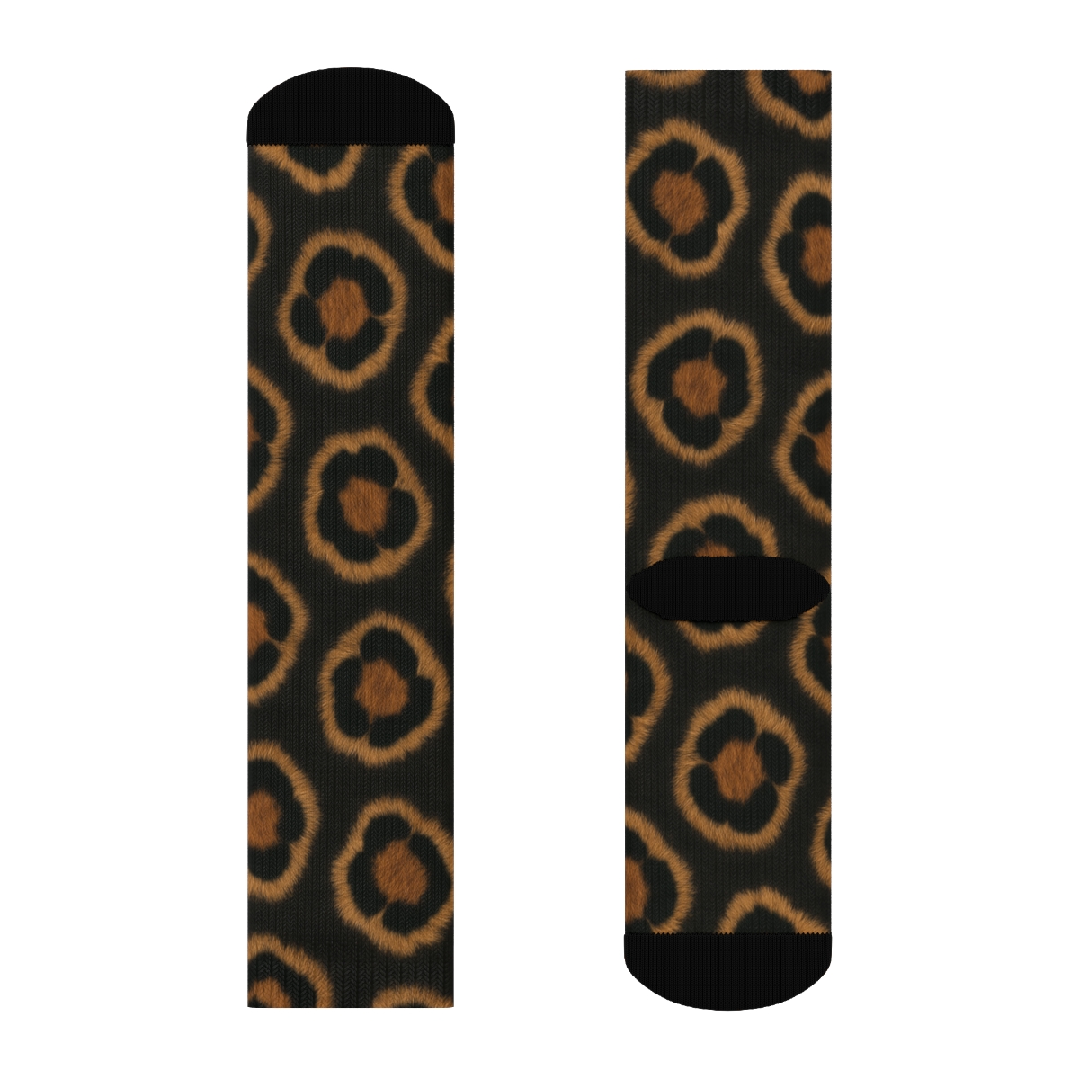 Tawny Rosette Grid On Black designer printed crew socks