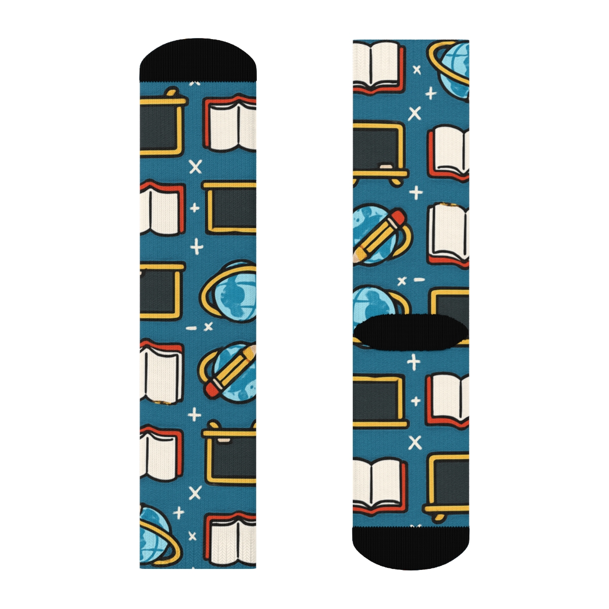 Teacher Chalkboard Orbit Grid On Classroom Blue unique graphic crew socks