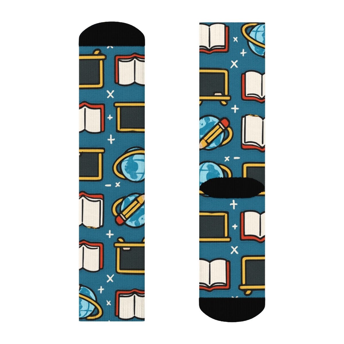 Teacher Chalkboard Orbit Grid On Classroom Blue unique graphic crew socks