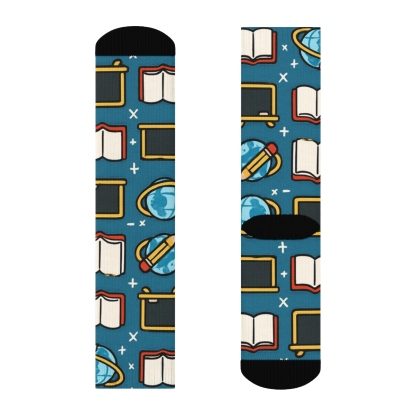 Teacher Chalkboard Orbit Grid On Classroom Blue unique graphic crew socks