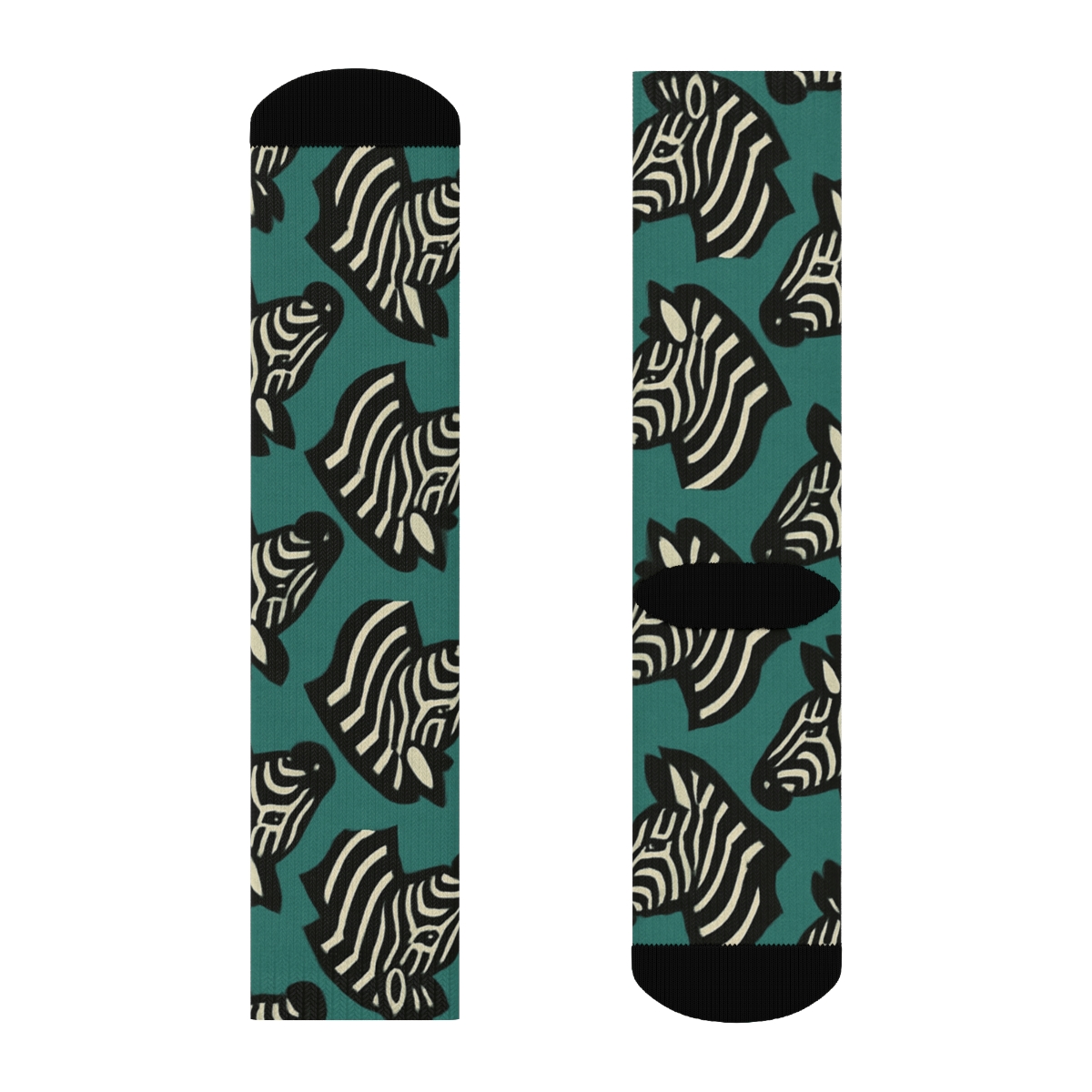 Teal Glow Zebra Head Tile Matrix unique graphic crew socks