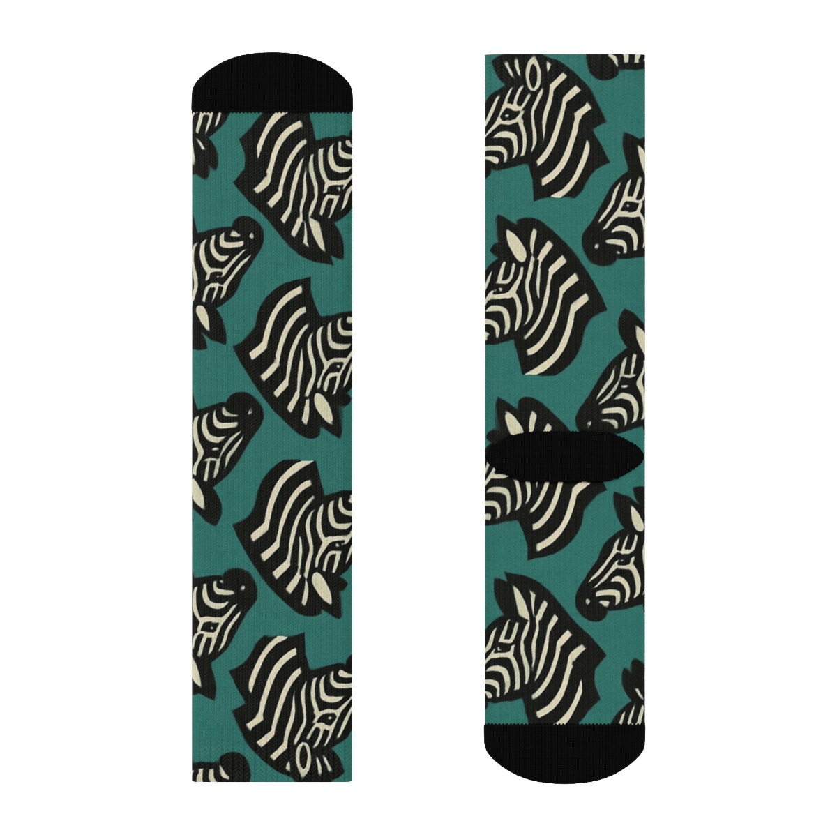 Teal Glow Zebra Head Tile Matrix unique graphic crew socks