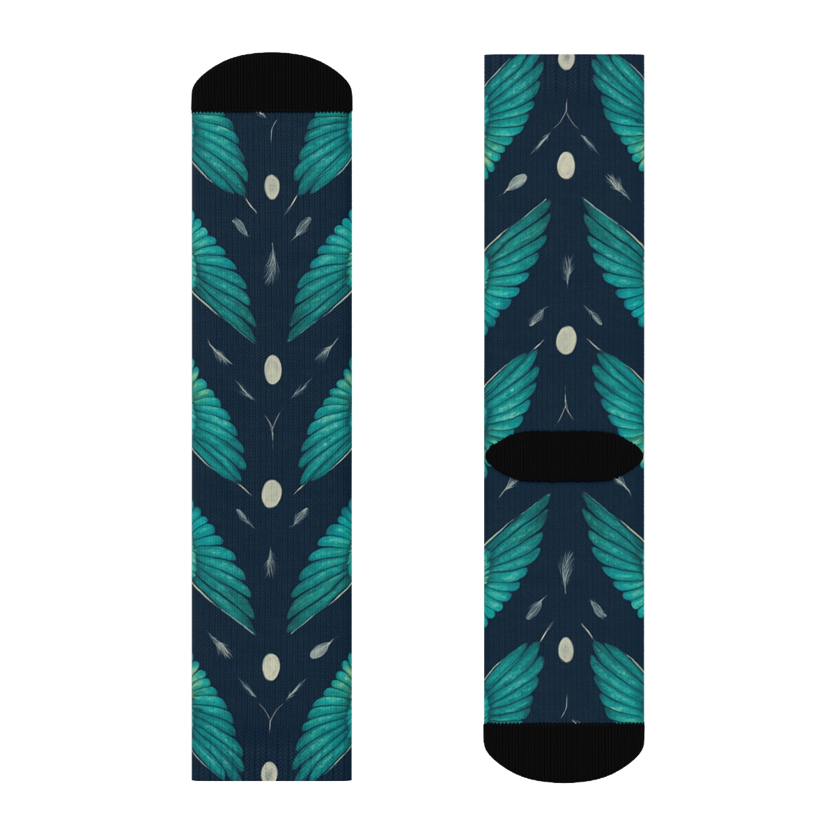 Teal Hummingbird Wing Lattice On Midnight Blue Background soft everyday crew socks