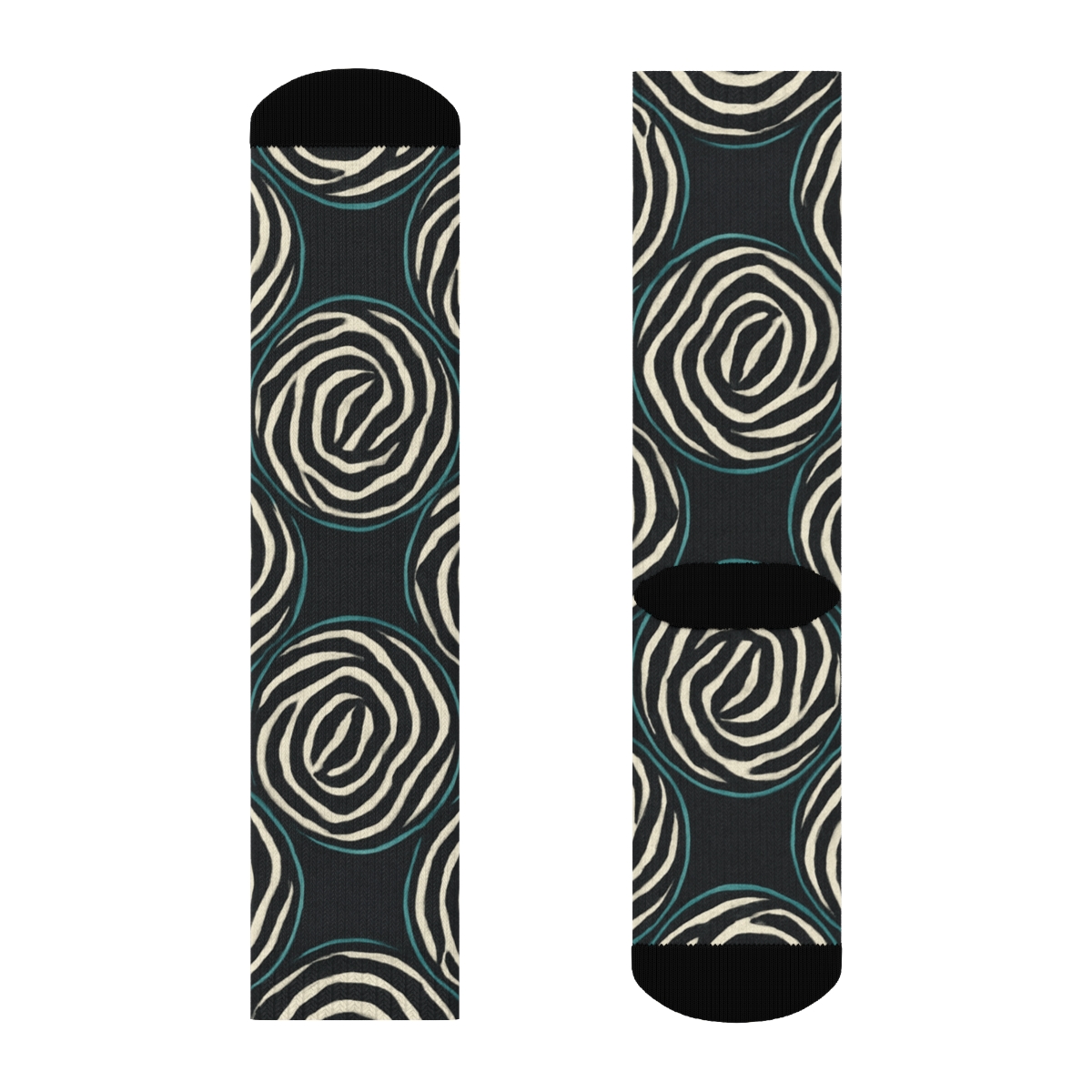 Teal Inlay Stripe Rings On Black personalized crew socks