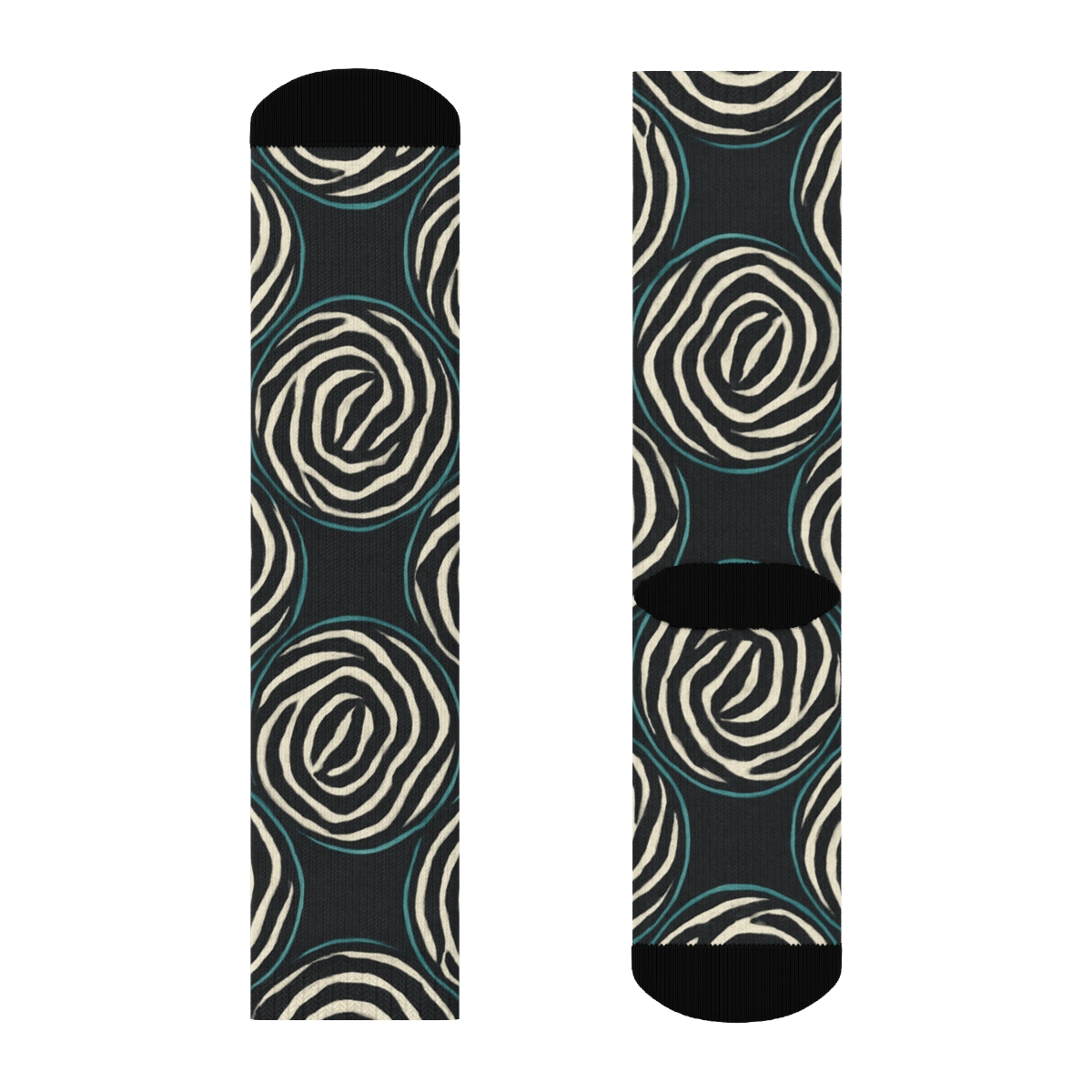 Teal Inlay Stripe Rings On Black personalized crew socks