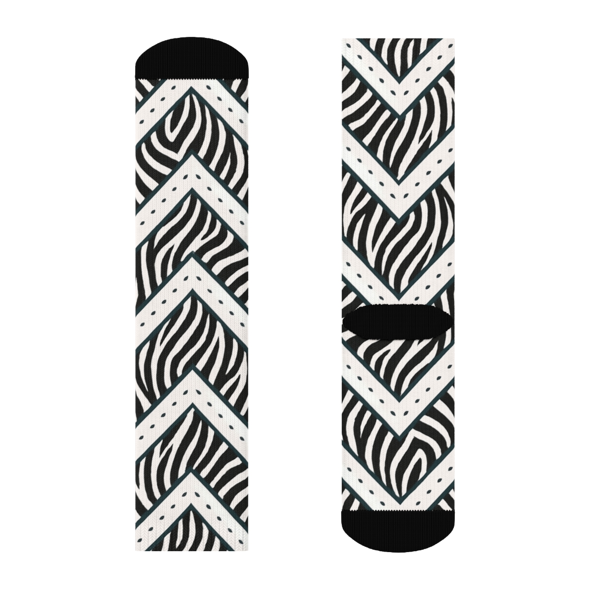 Teal Inlay Zebra Chevron Fragments On White premium sports crew socks