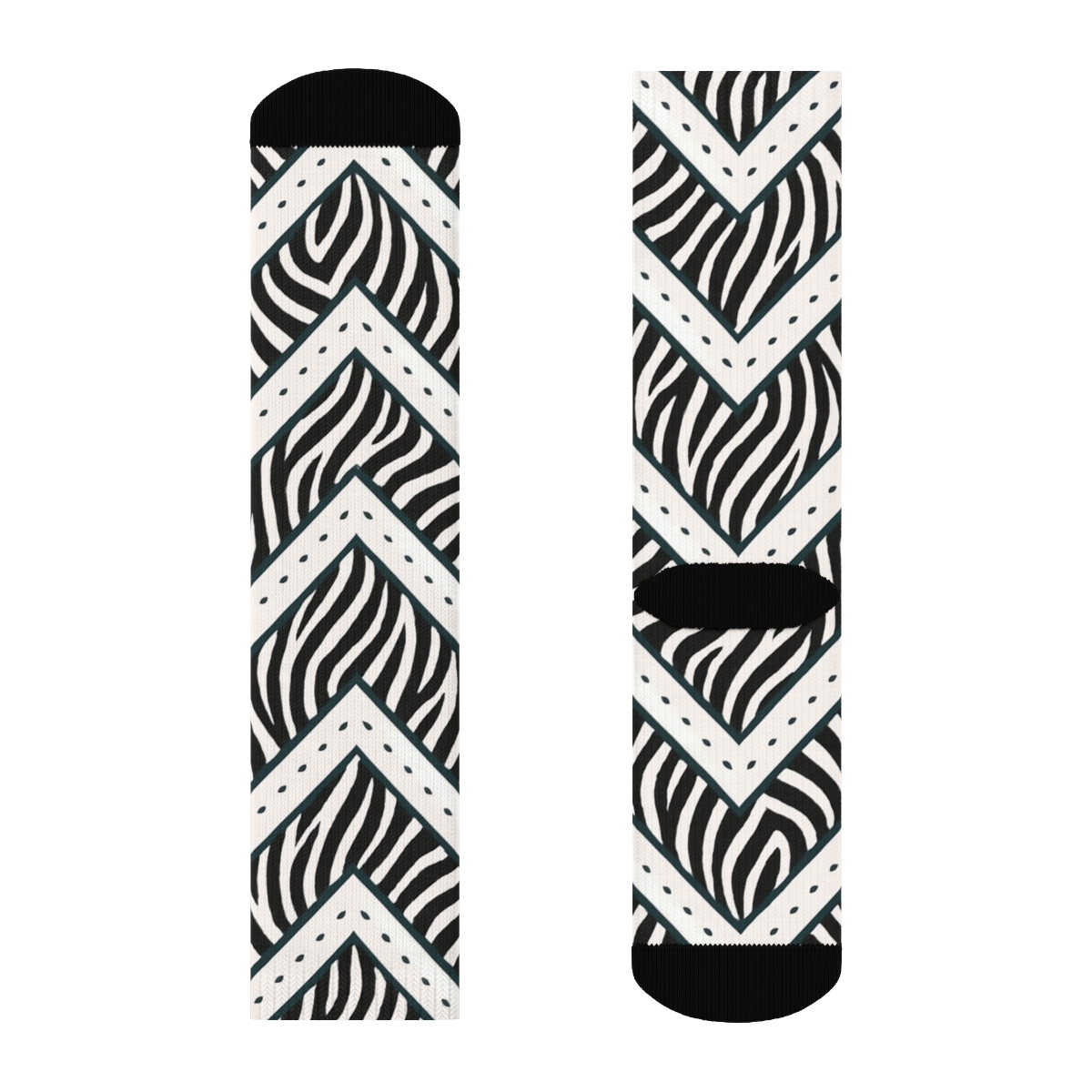 Teal Inlay Zebra Chevron Fragments On White premium sports crew socks