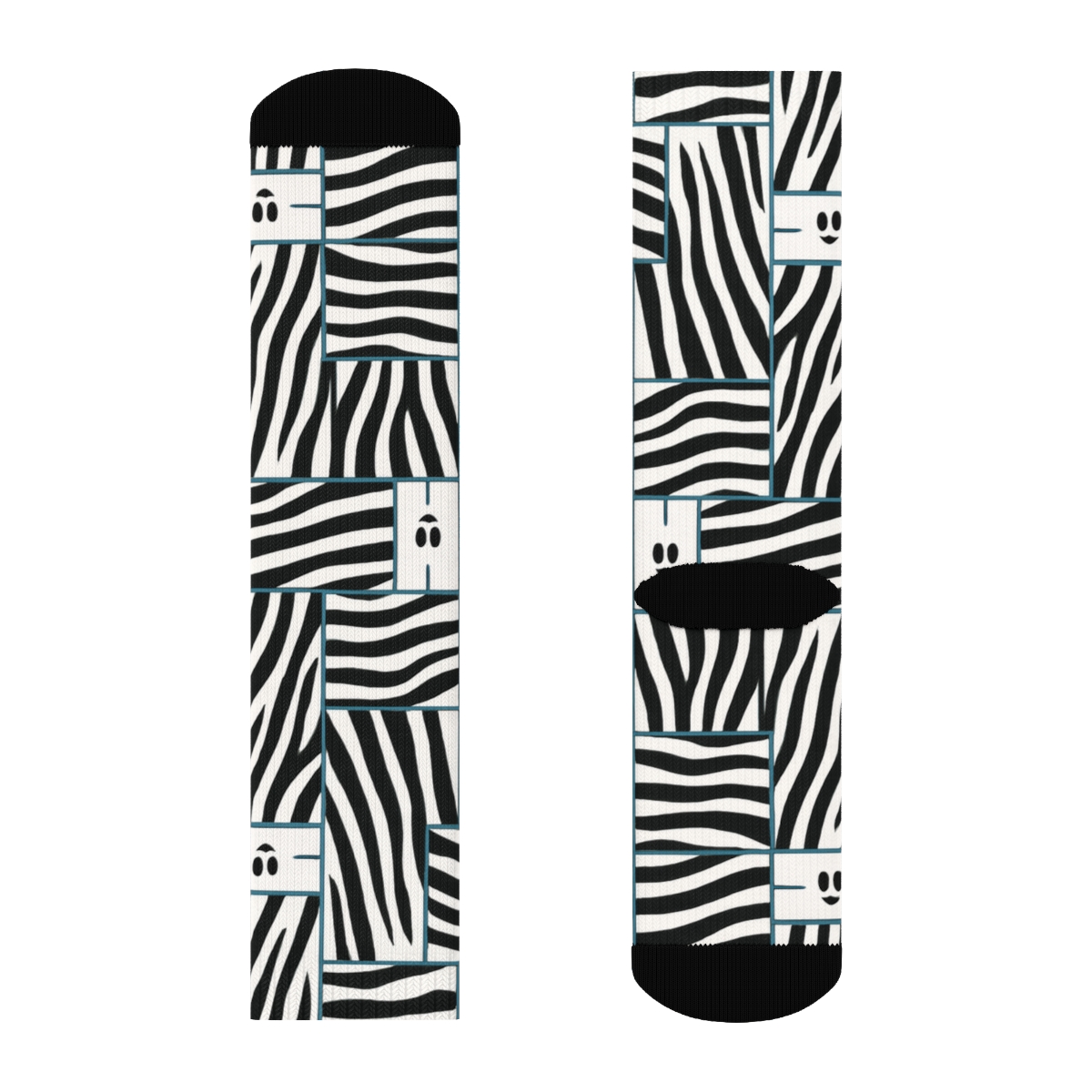 Teal Inlay Zebra Crossing Stripe Grid custom crew socks