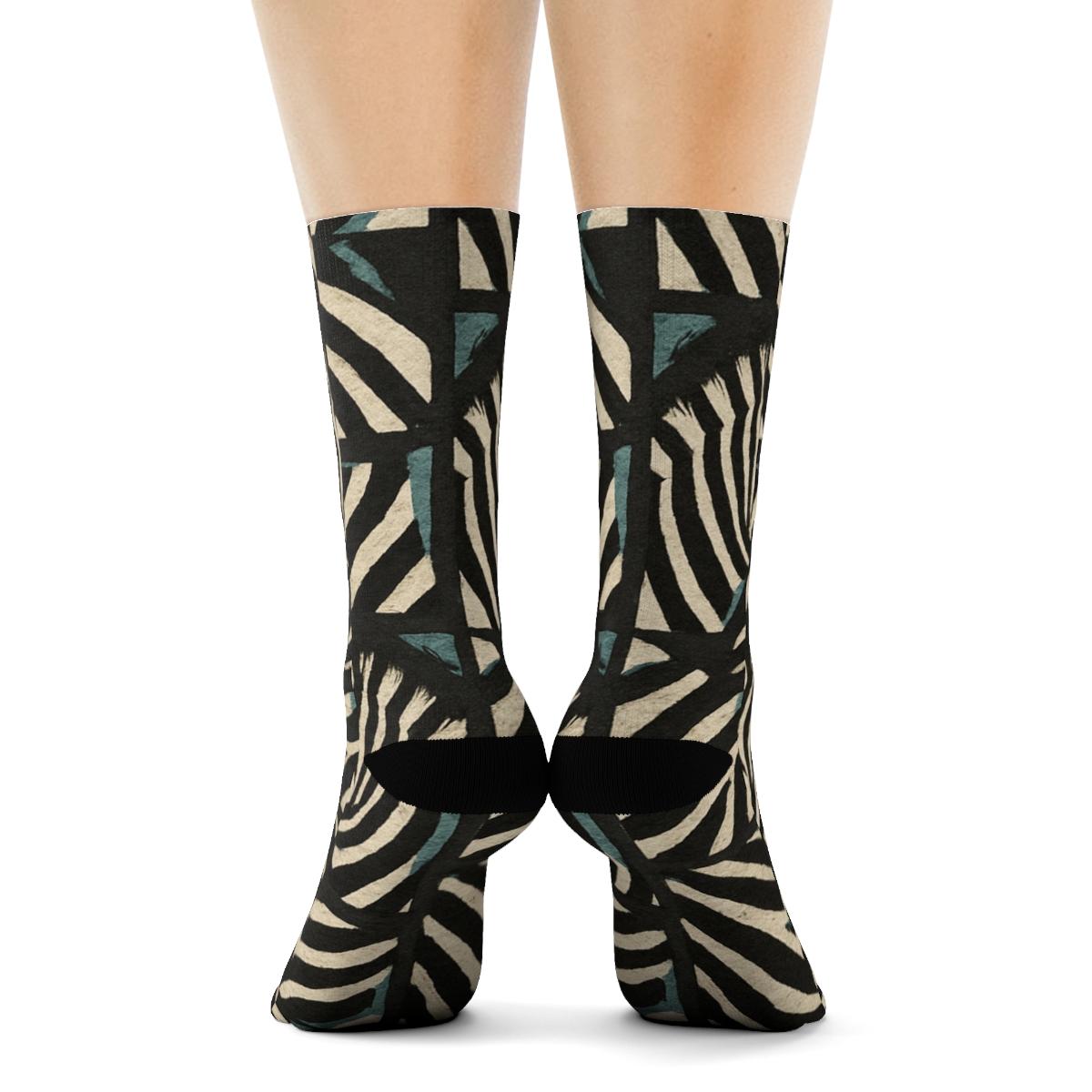 Teal Inlay Zebra Fragment Collage Tessellation premium sports crew socks