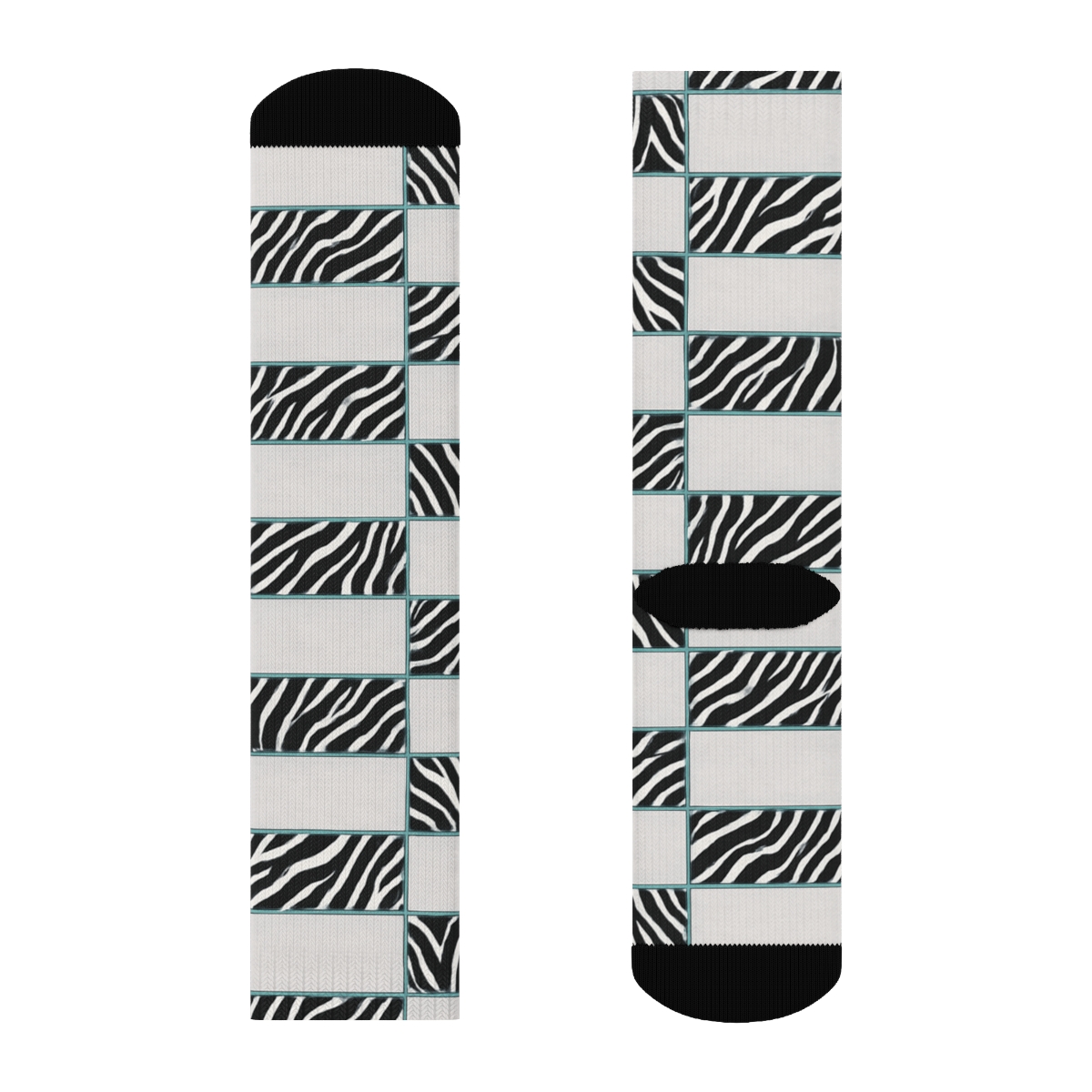 Teal Inlay Zebra Stripe Crossing Tiles On Soft Gray soft everyday crew socks